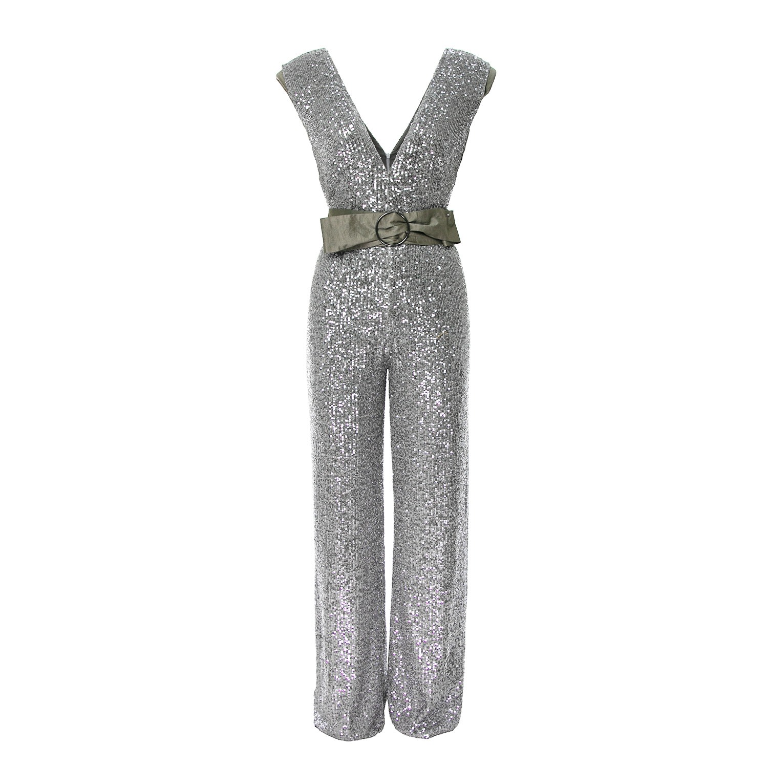 Women’s Silver Sequin Jumpsuit With Padded Shoulders Large Bluzat