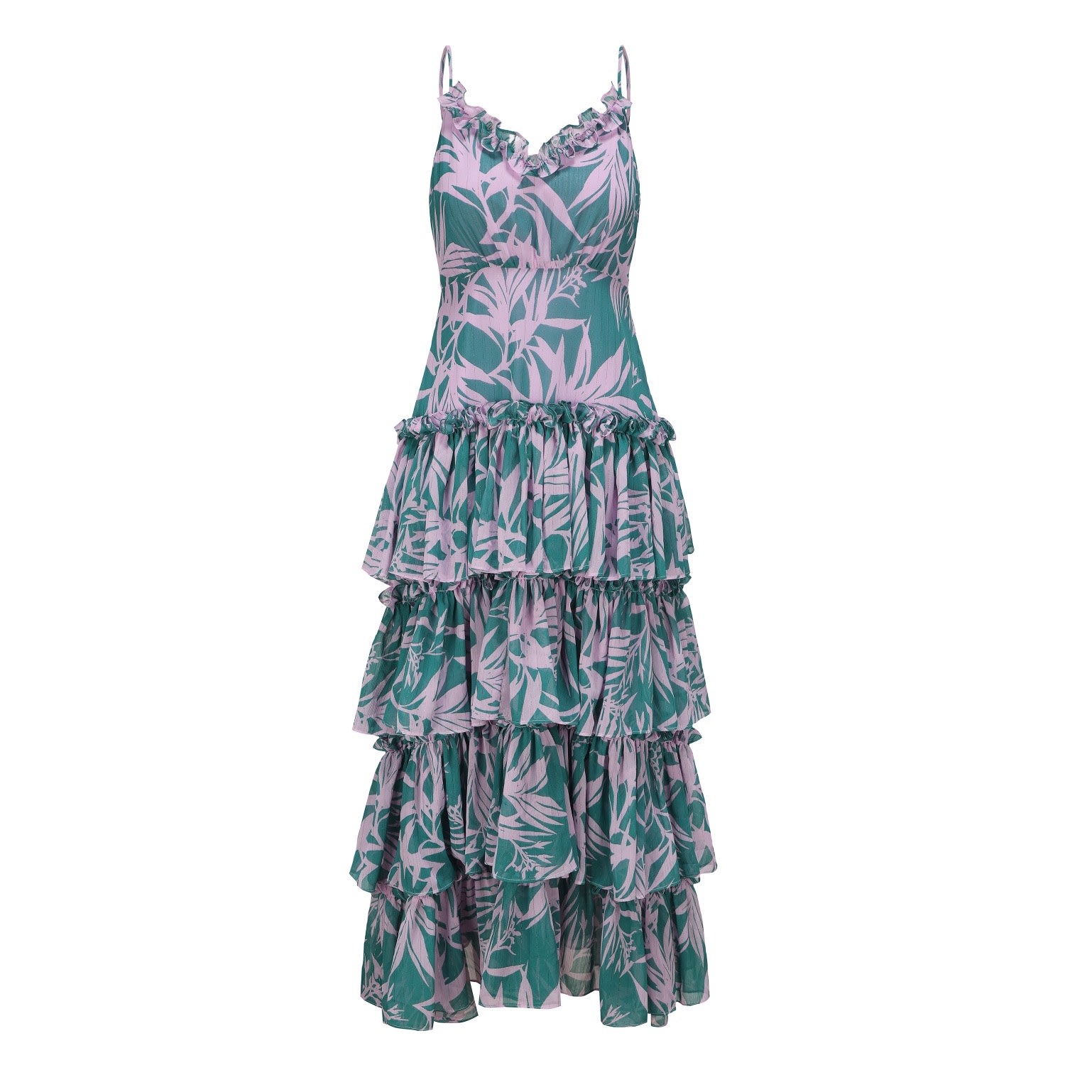 George Patrick Women's Isabella Full-length Ruffle Dress In Pink/green In Green