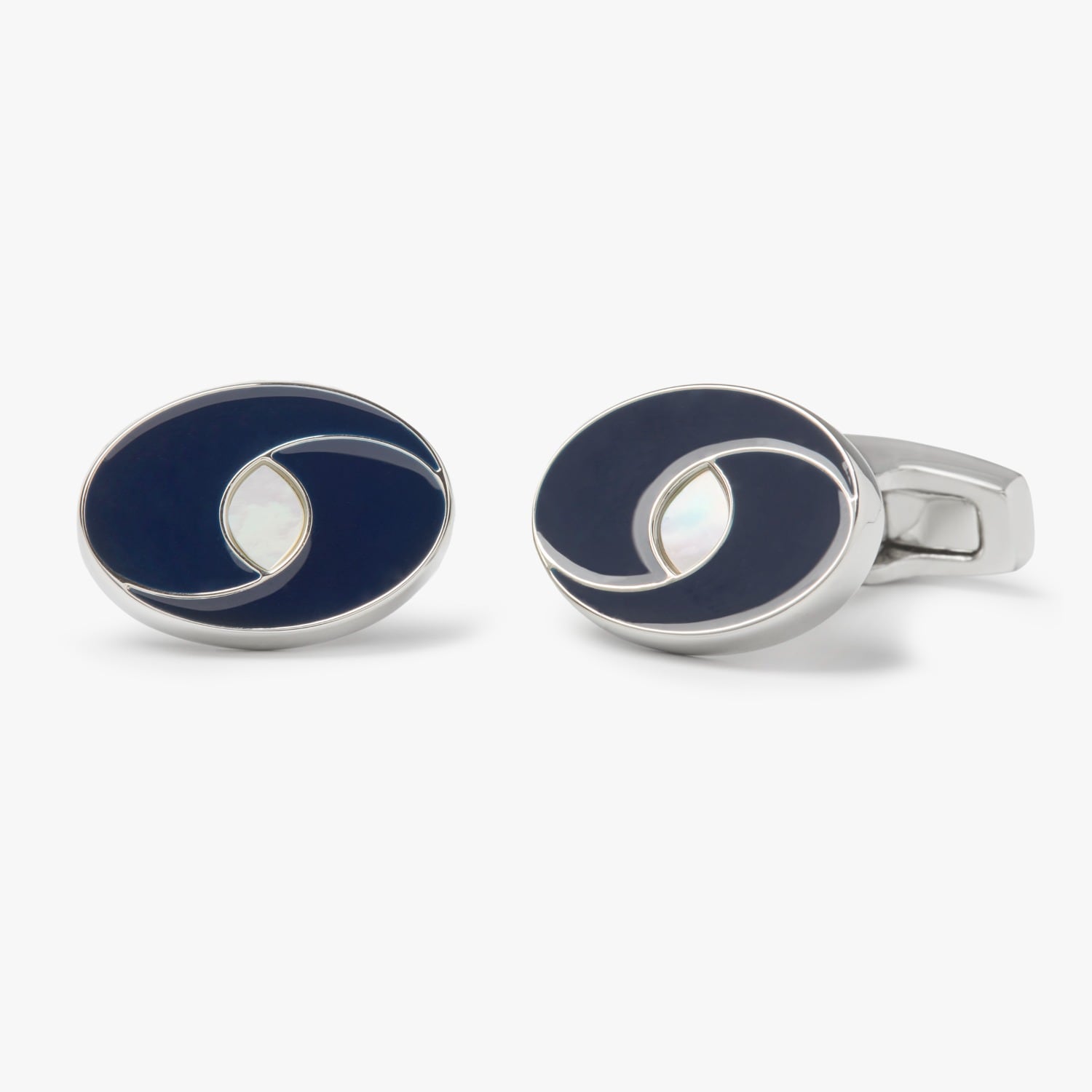 Men's Blue / Silver / White Oval Eye Cufflink | Simon Carter