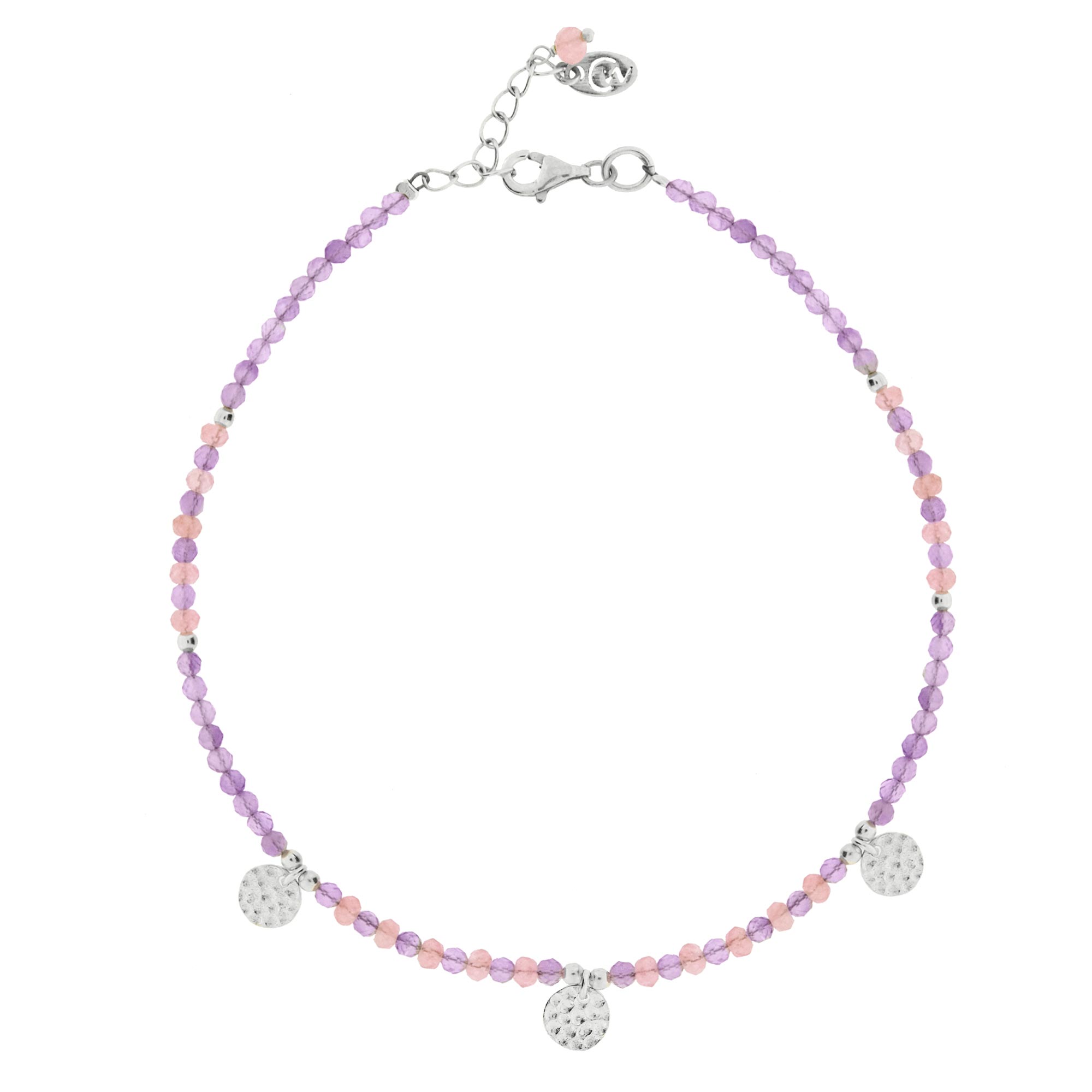 Women’s Pink / Purple Ibiza Sunset Silver Beaded Anklet - Amethyst & Pink Quartz Charlotte’s Web Jewellery