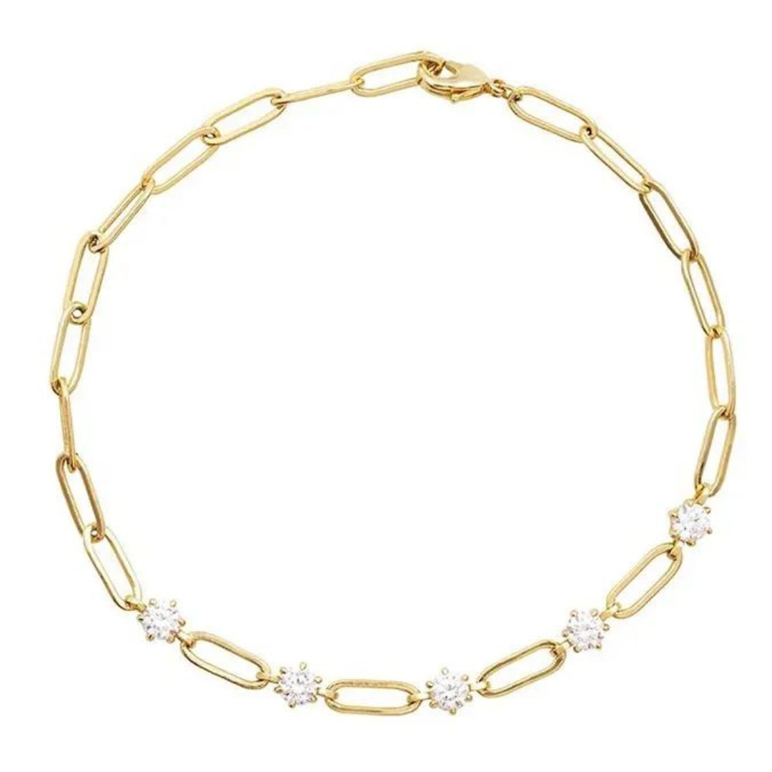 Nazzar Women's Zirconia Paperclip Gold Chain Bracelet In Gold