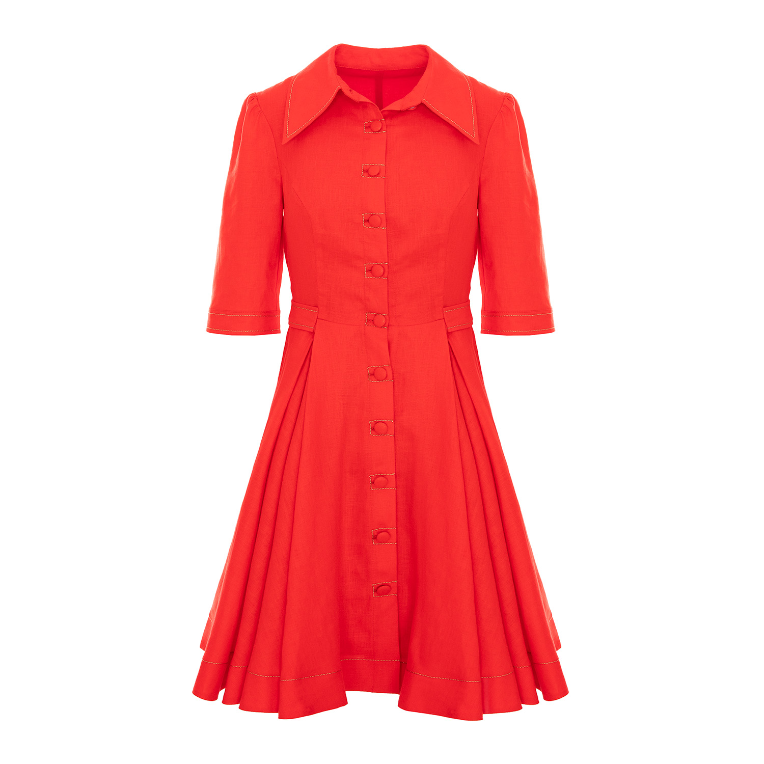 Women's Short Dress In Vibrant Red Linen | Extra Small | Izabela Mandoiu