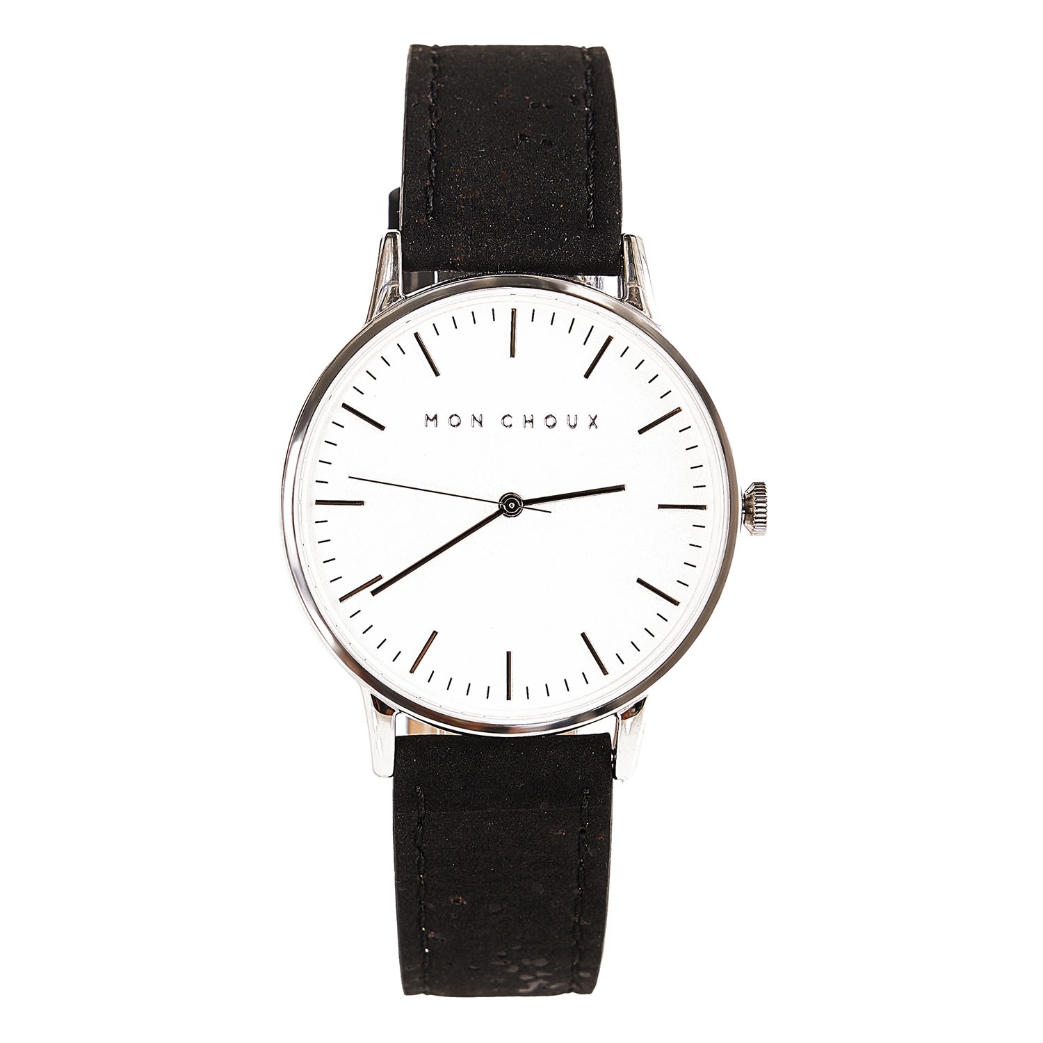 Women’s Black / White / Silver Classic White Silver Watch In Black Cork Leather One Size Mon Choux