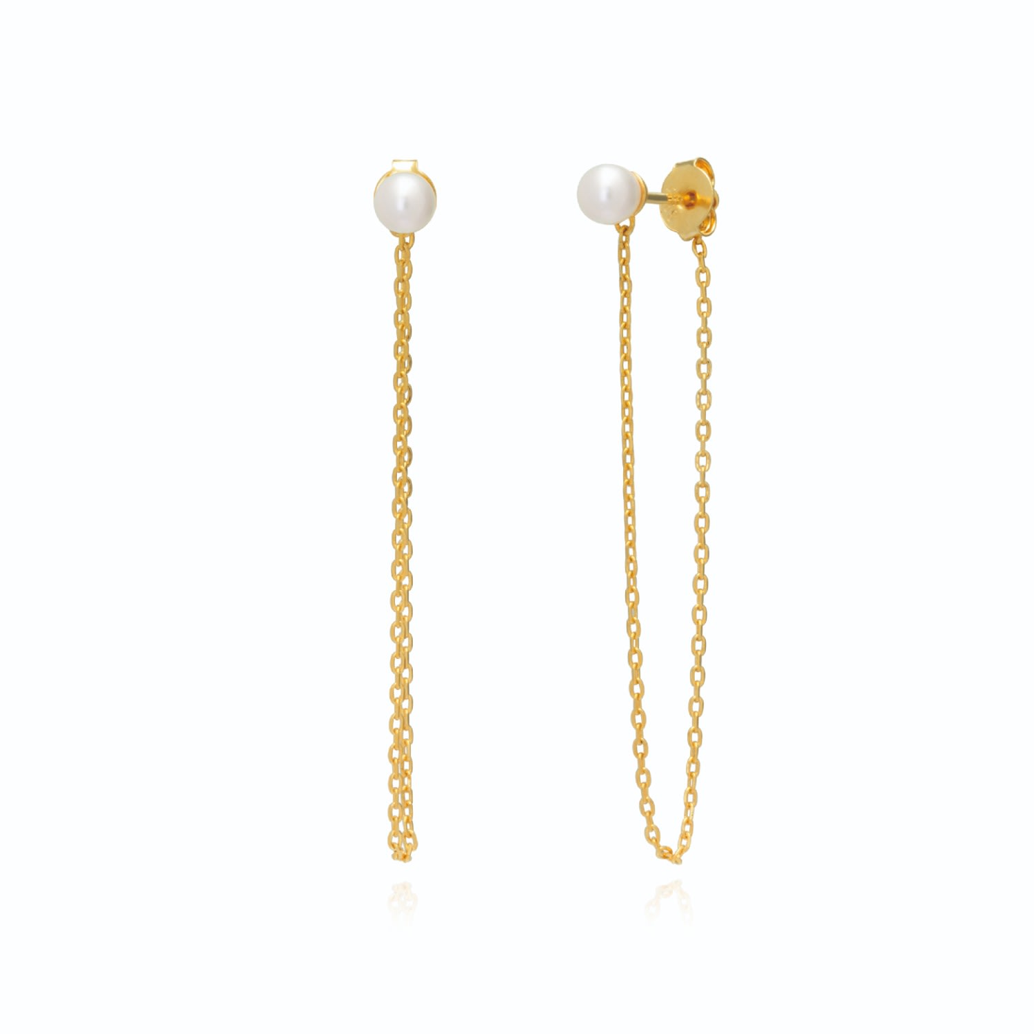 Alura Copenhagen Jewellery Women's Gold Ocean Earrings With Pearl & Short Chain Behind The Ear In Gold