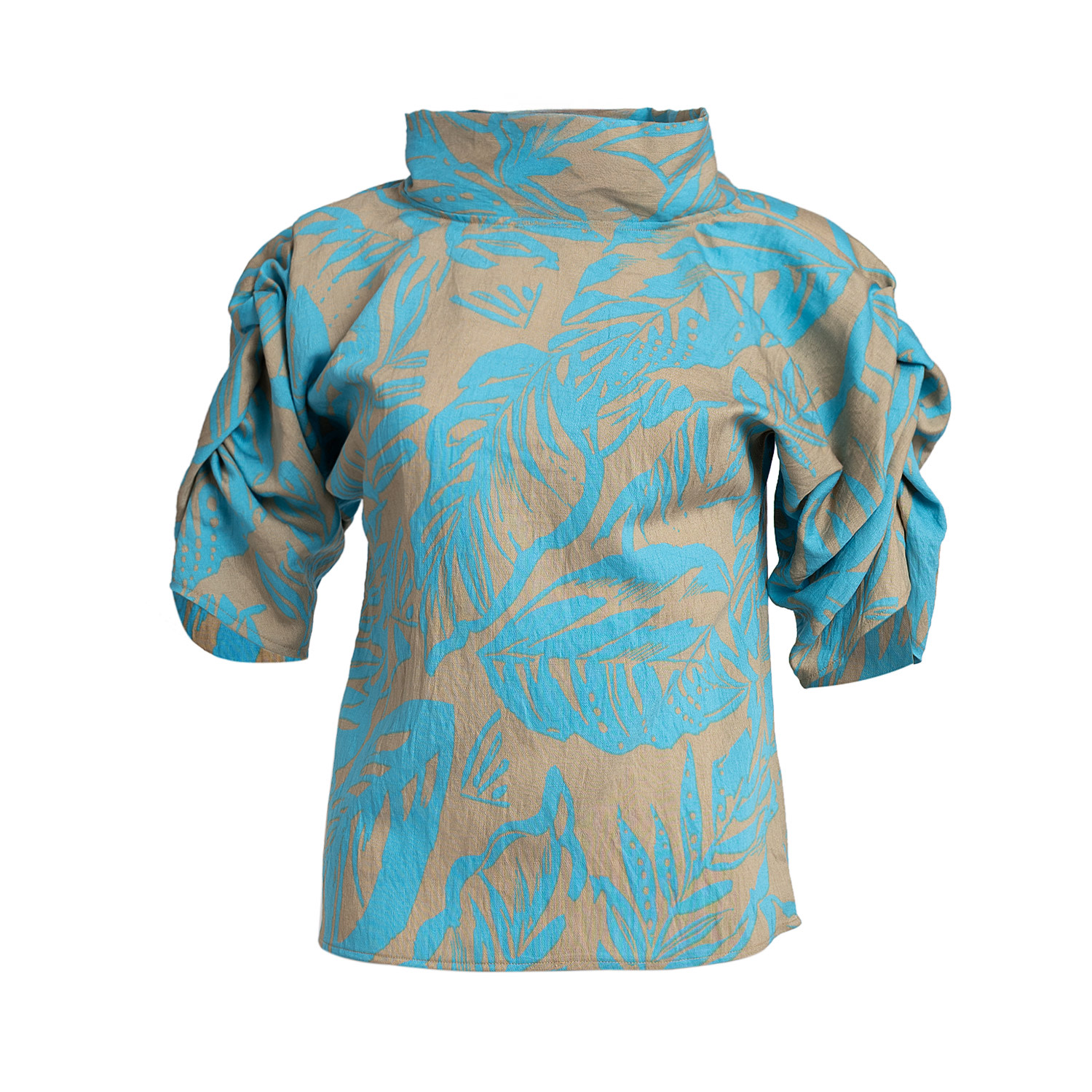 Bianca Popp Women's Blue / Neutrals Puff Blouse With Collar In Aqua & Nude In Blue