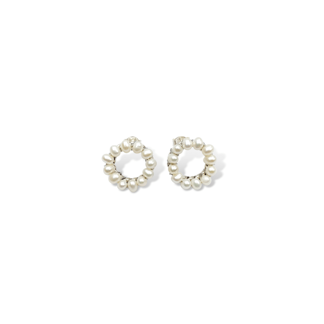Fv Jewellery Women's White Silver Perle Circle Seed Pearl Studs In White