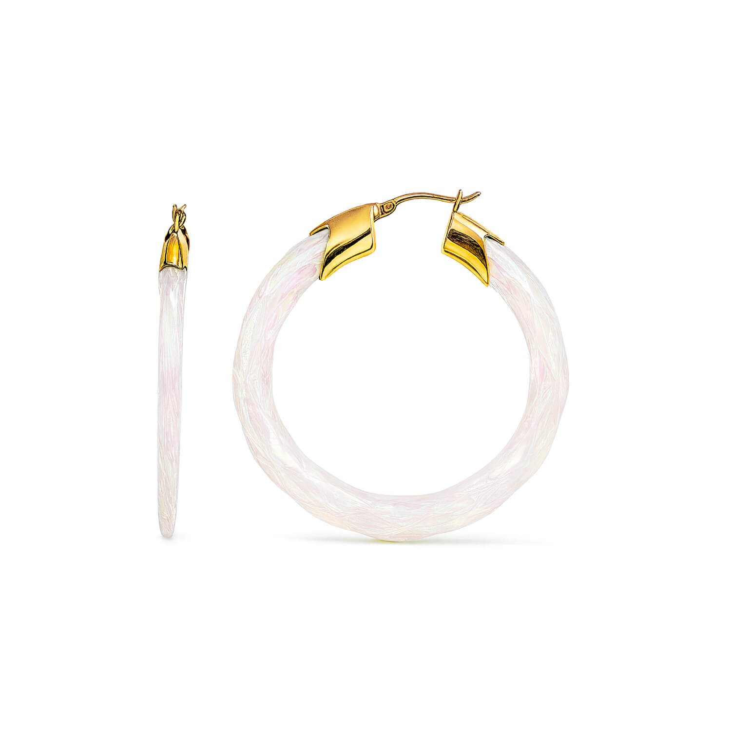 Gold & Honey Women's Gold / White Pearl Swirl Twist Lucite Birthstone Hoop Earrings