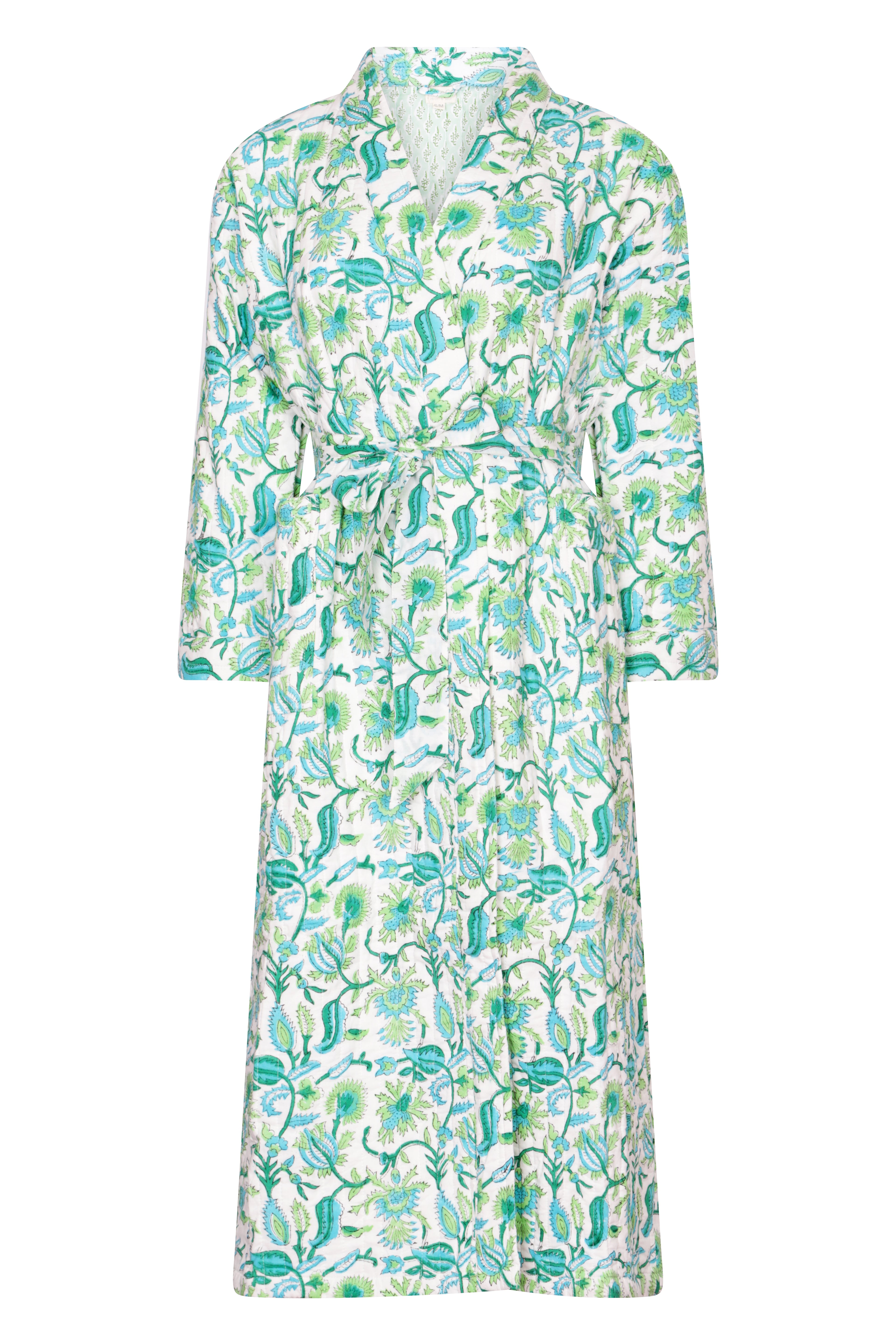 Nologo-chic Women's Luxury Quilted Hand Block Printed Robe - Apple Green In Green