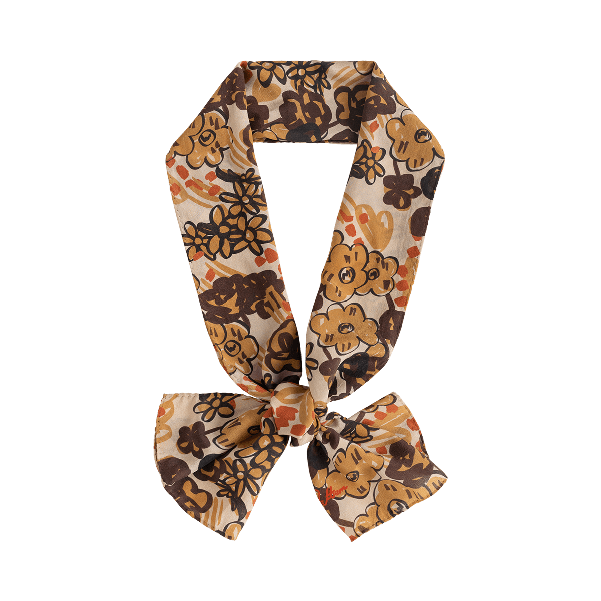 Women’s "Garden Chic" Silk Crepe Scarf - Brown Lost Pattern Nyc