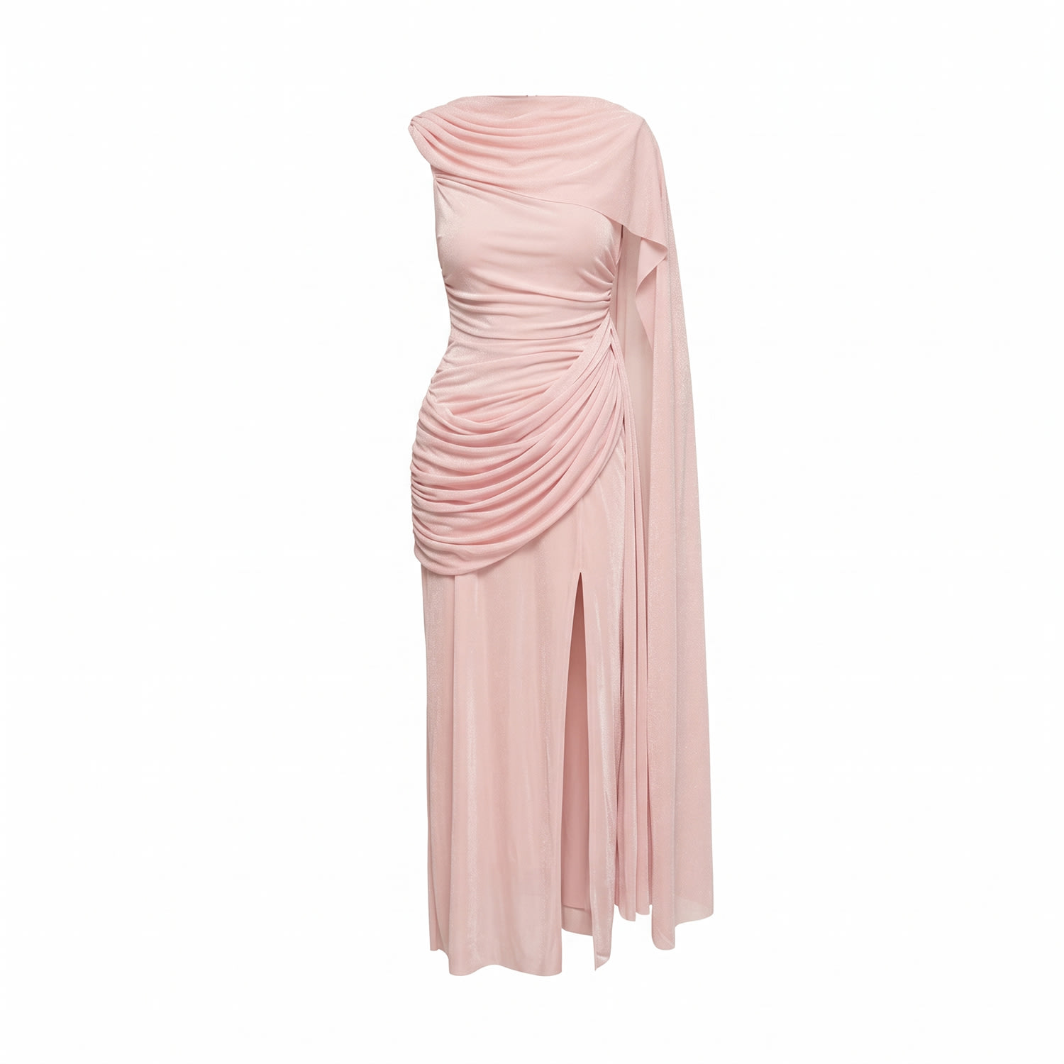 Tantra Spain Sl Women's Long Dress With Draping At The Waist And Hips, A Draped Boat Neckline, And A Shawl-style Hem In Pink