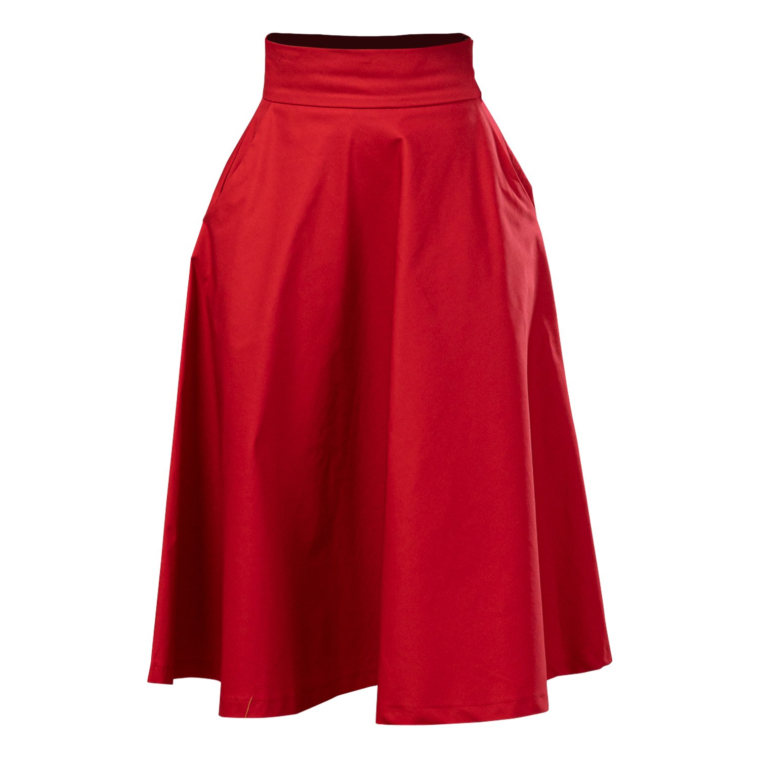 Nikka Place Women's Flare Cotton Skirt With High Waist And Pockets In Red In Red