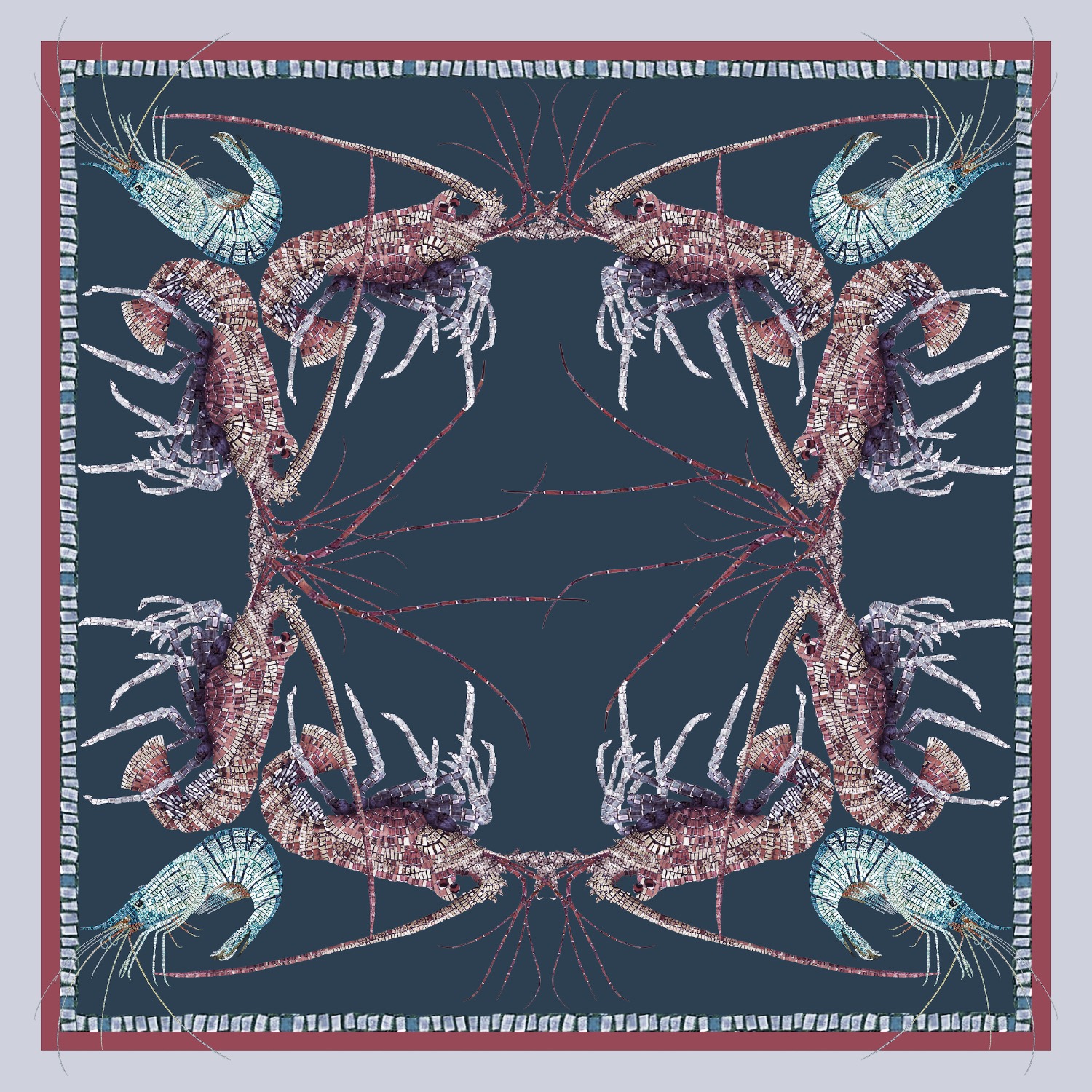 Cassandra Hone Women's Lobster & Prawn Mosaic Large Square Silk Scarf In Multi