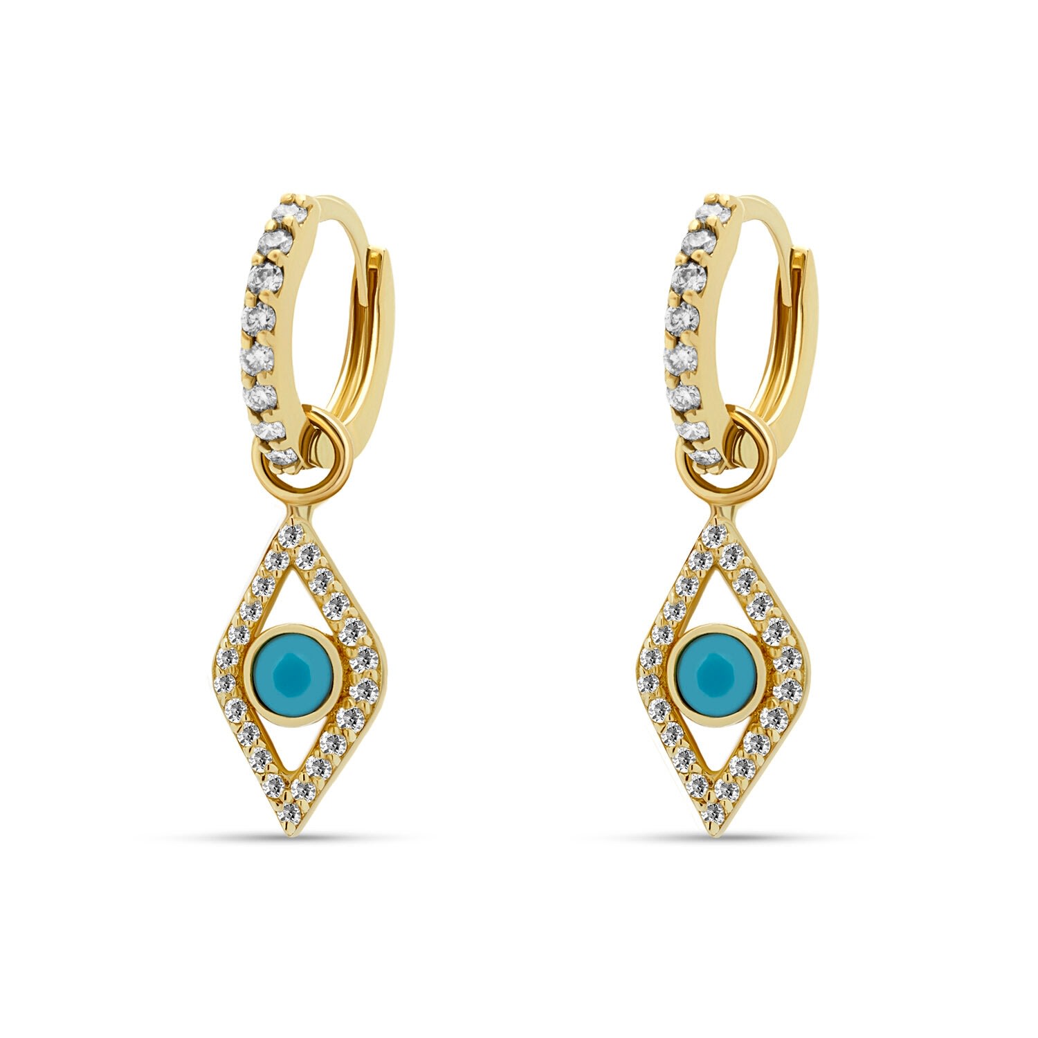 Women’s Evil Eye Diamond Turquoise Huggies - Gold Mosuo Jewellery