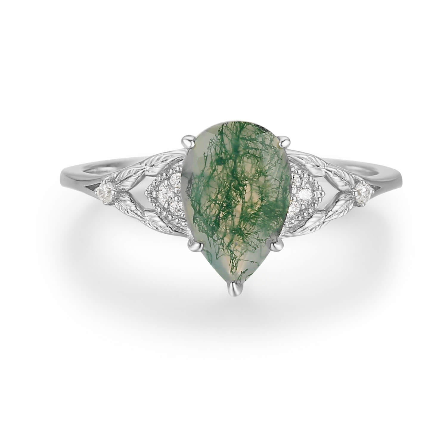 Women’s Silver At First Sight Moss Agate Ring White Gold Vermeil Azura Jewelry New York