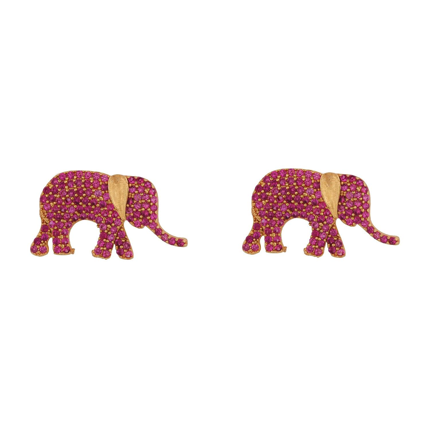 Ebru Jewelry Women's Gold / Red Guardian Ruby Elephant Gold Stud Earrings - Red In Burgundy