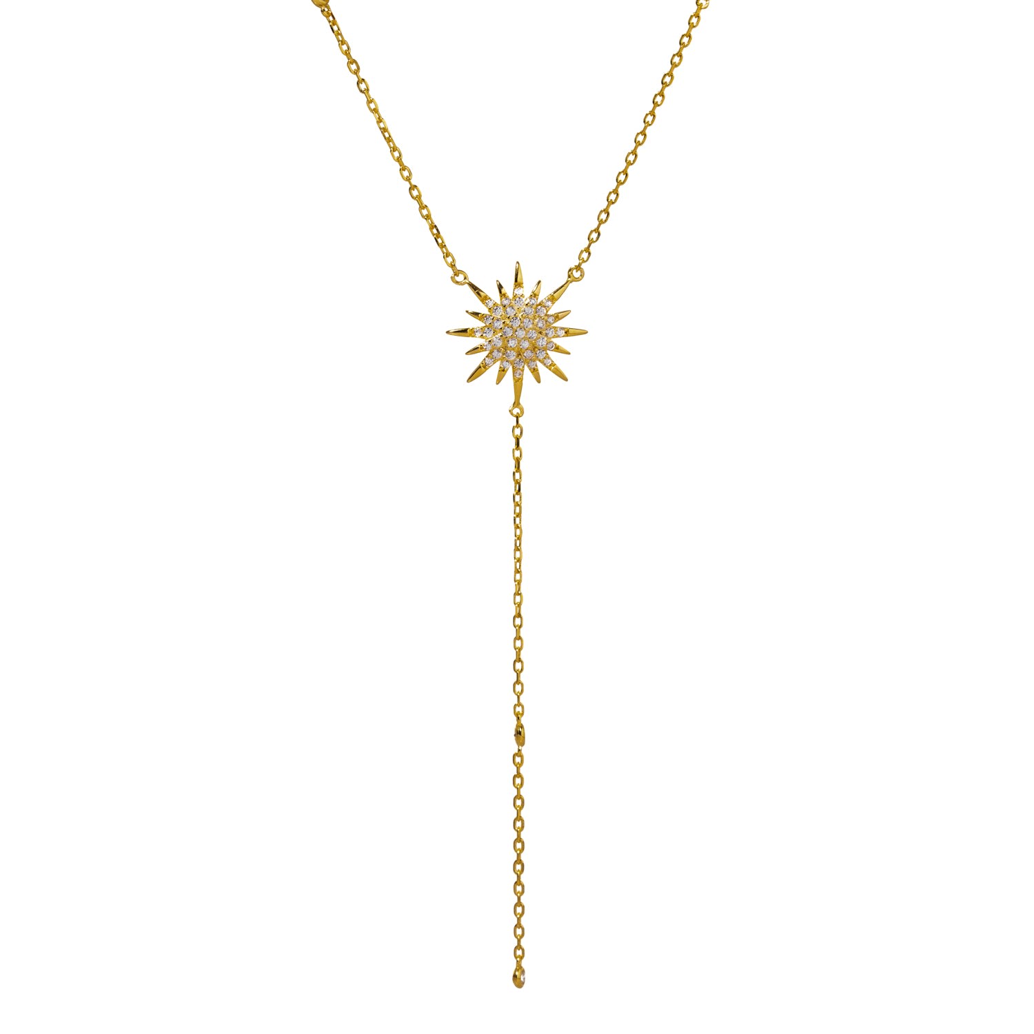 Ebru Jewelry Women's Diamond & Gold Sun Pendant Fashion Design Necklace - Gold