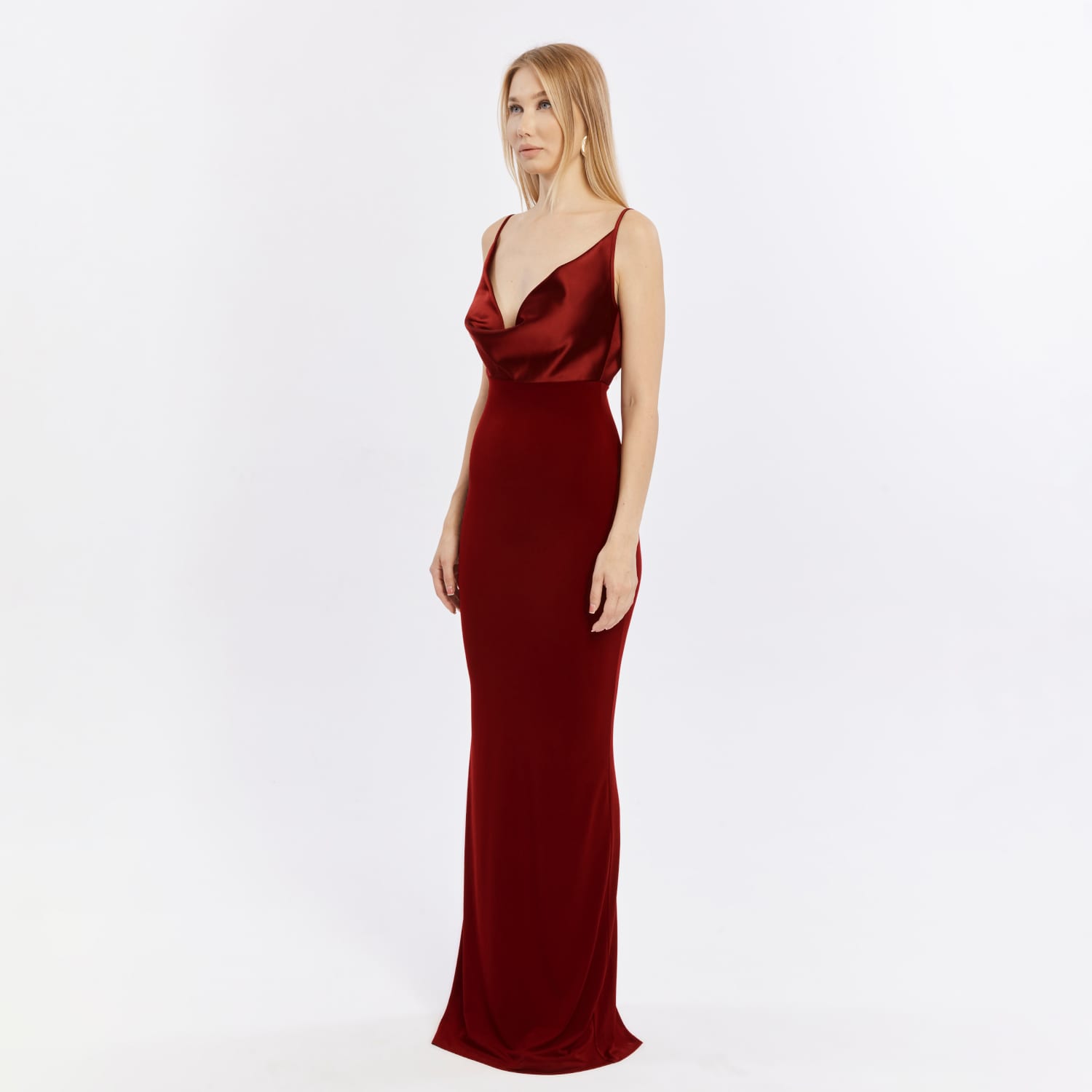 slim fit dress slacks Faded Photographs Burgundy Chiffon Cap Sleeve Maxi Dress