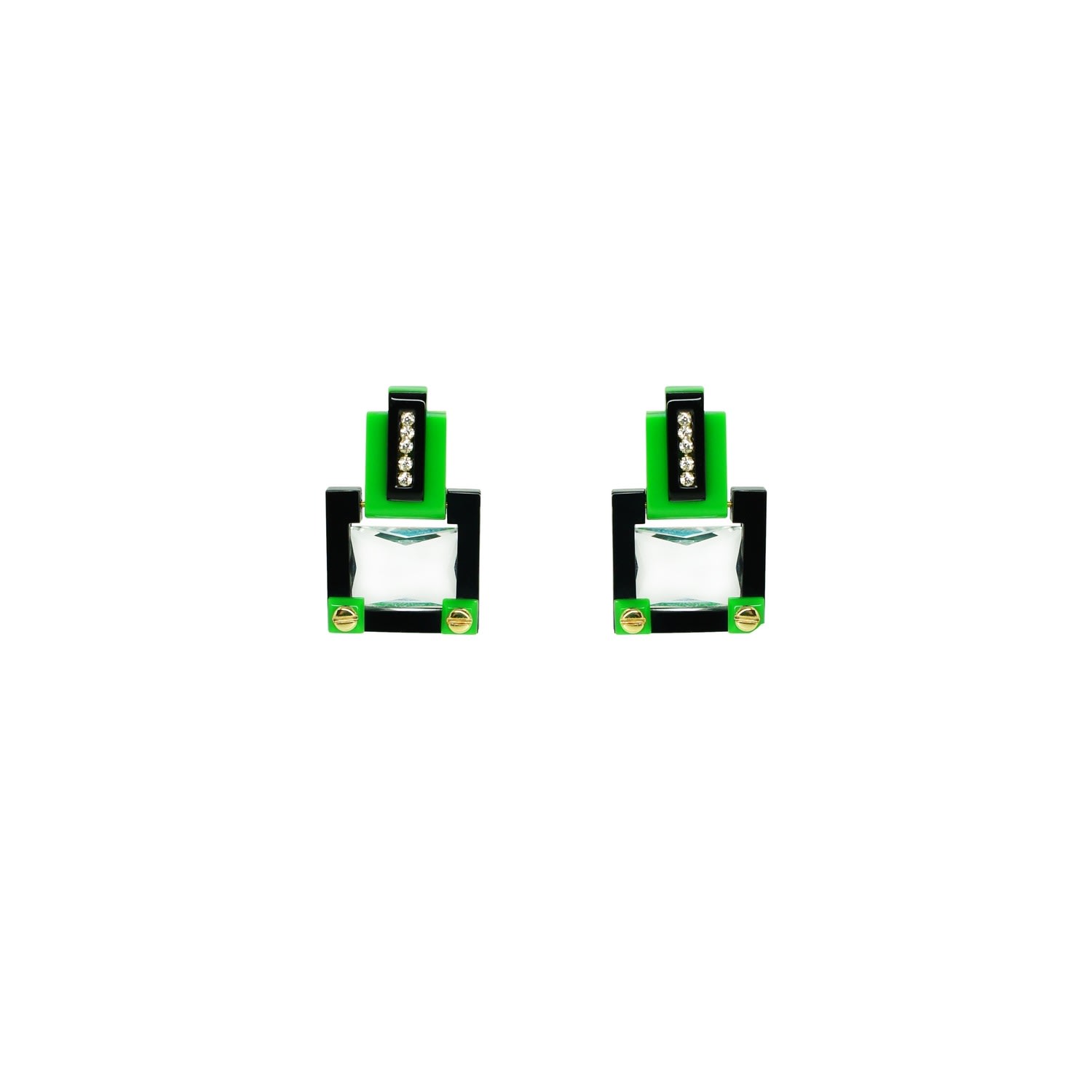 Gissa Bicalho Women's Handmade Acrylic Earring M Deco Rectangular Cut Stone Green In Green