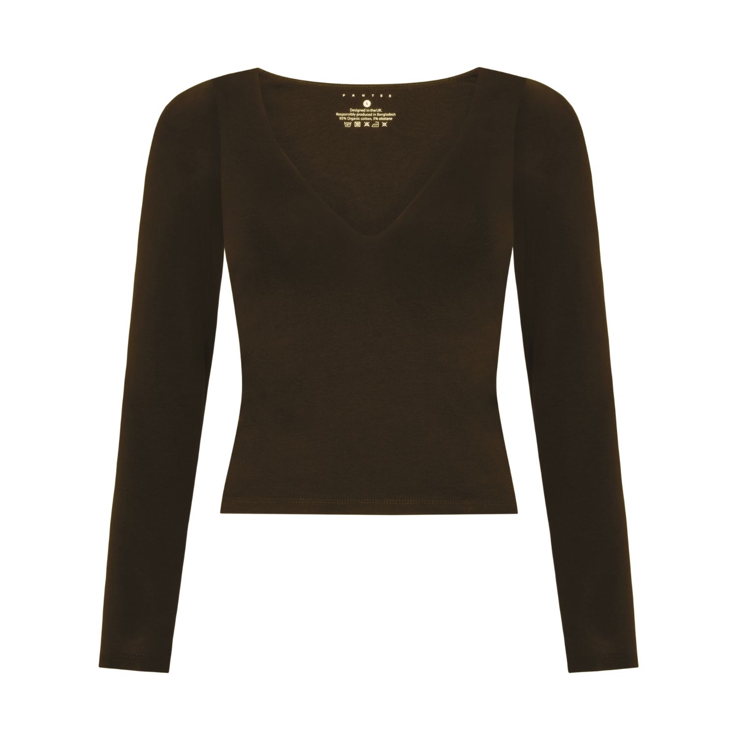 Not Basics Women's Brown Organic Cotton V-neck Long Sleeve T-shirt, Hot Fudge In Brown