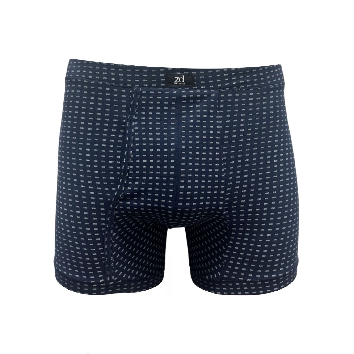 Zd Zero Defects Men's Bartuck Fly Front Boxer – Geometric Print & Comfortable Fit – Color Navy Blue