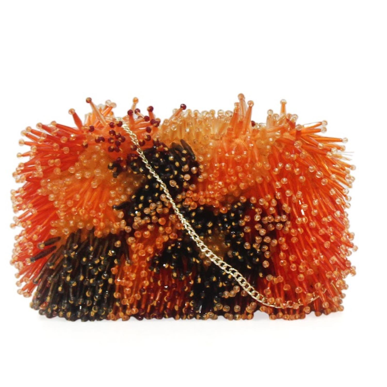 Sibylla Delphica Women's Yellow / Orange / Black Glass Beads Embellished Clutch Bag - Gaia