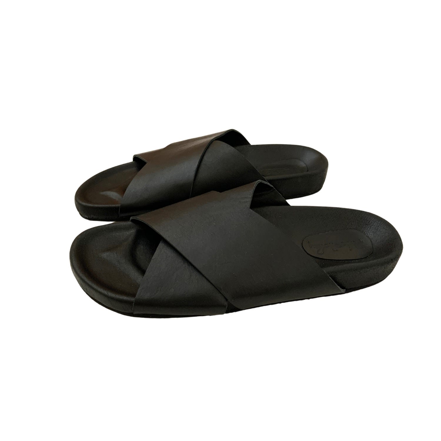 Women's Arianna Cross Strap Leather Slide Sandals In Black | 7 Uk | Pink Haley
