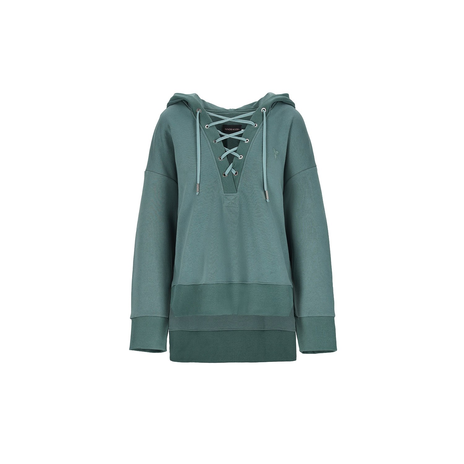 Mandragora Women's Green Oversized Cotton Sweatshirt With Side Slits In Green