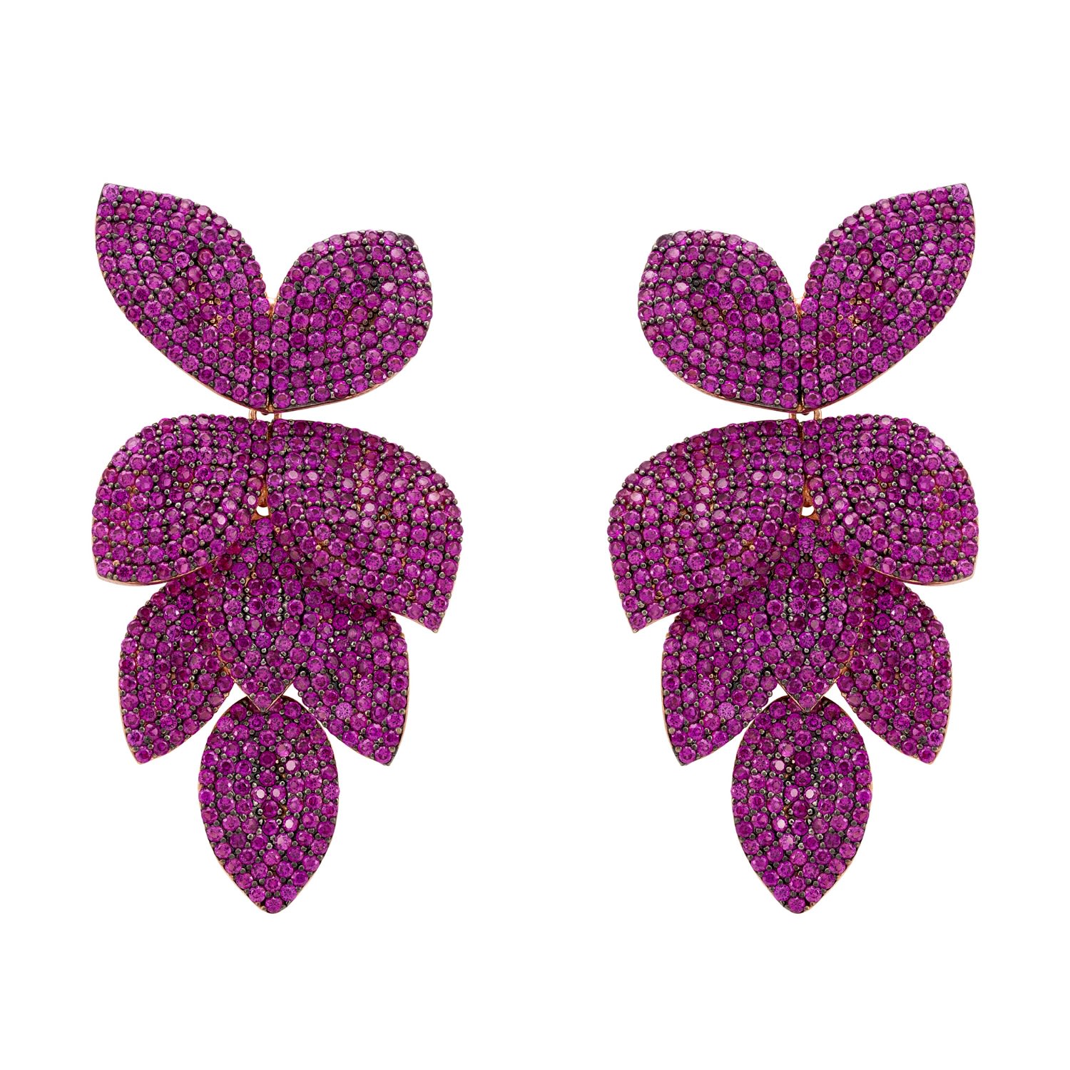 Women’s Pink / Purple / Rose Gold Petal Cascading Flower Earrings Rosegold Ruby Cz Latelita