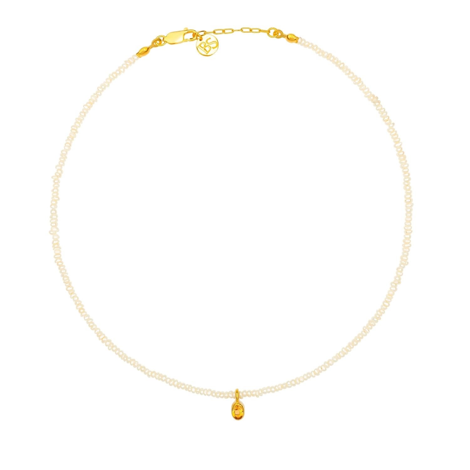 Women’s Gold / Yellow / Orange Una Single Citrine Charm And Pearl Necklace Bonjouk Studio