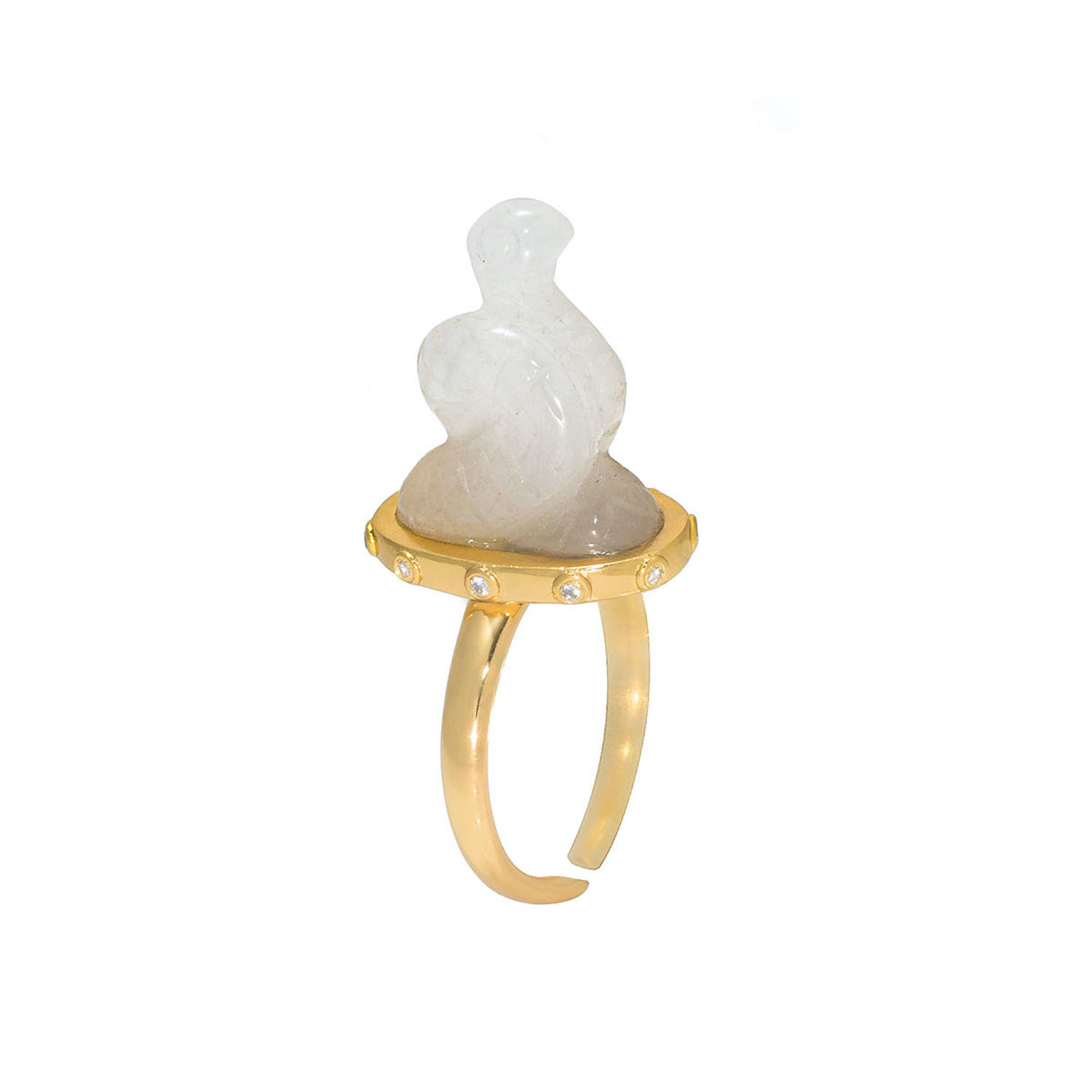 Jiaying Wang Wjy Studio London Women's Gold / White Handmade Engraved Snake White Crystal Gemstones Ring