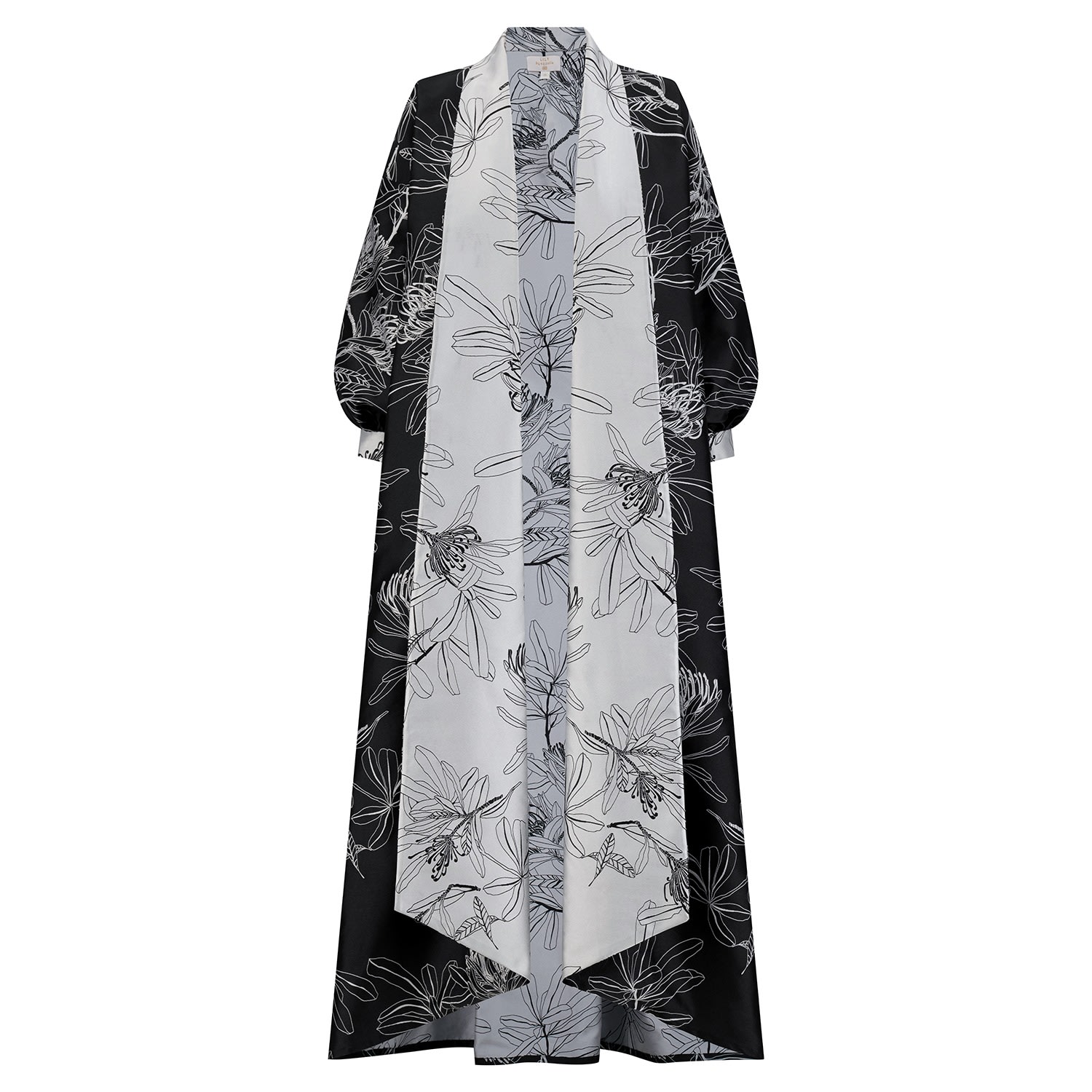 Azzalia Women's Two-toned A-line Abaya In Printed Jacquard With Puff Sleeves- Black In Black