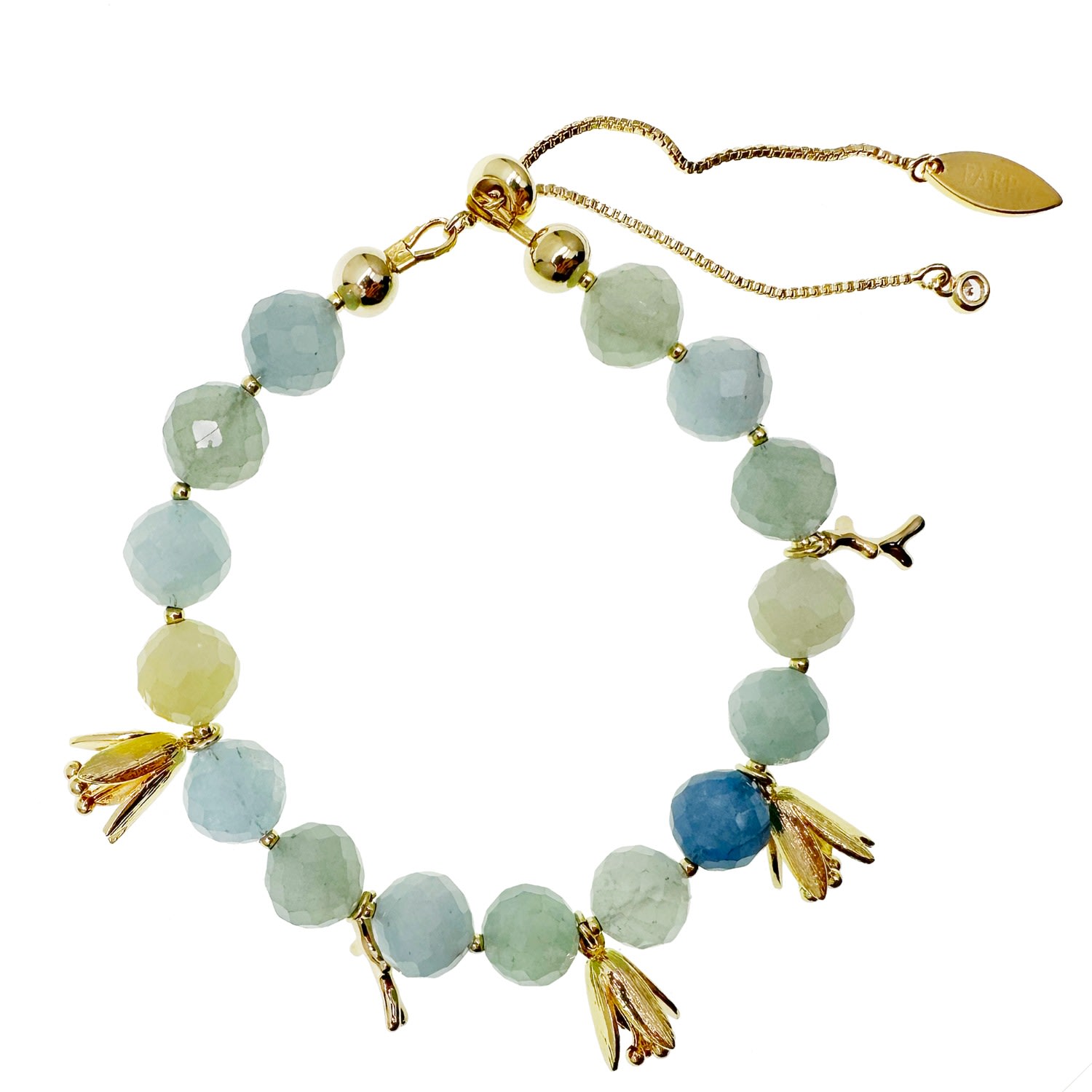 Women’s Blue Aquamarine With Floral Charms Adjustable Bracelet Farra