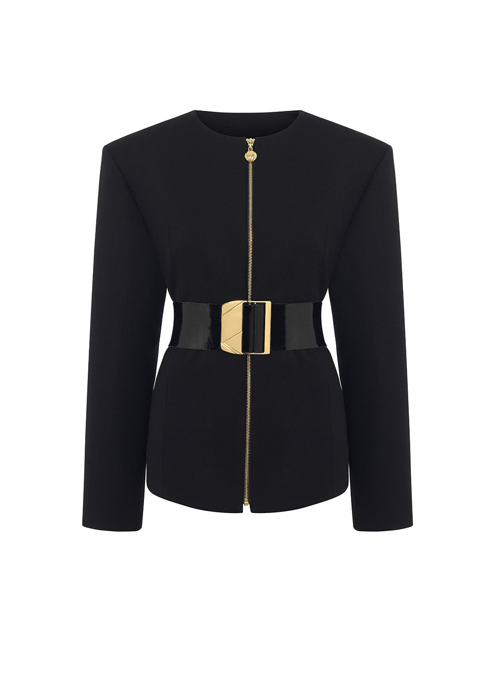 Women’s Longline Belted Round Neck Blazer Black L/Xl Yomi