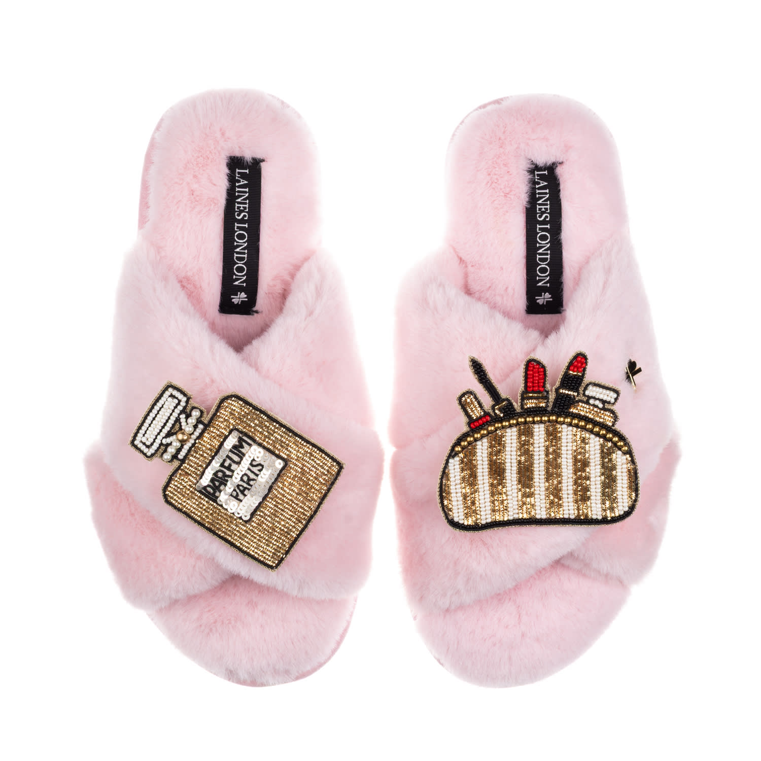 Women's Classic Laines Slippers With Beauty Bag & Perfume Brooches - Pink | Extra Large | Laines London