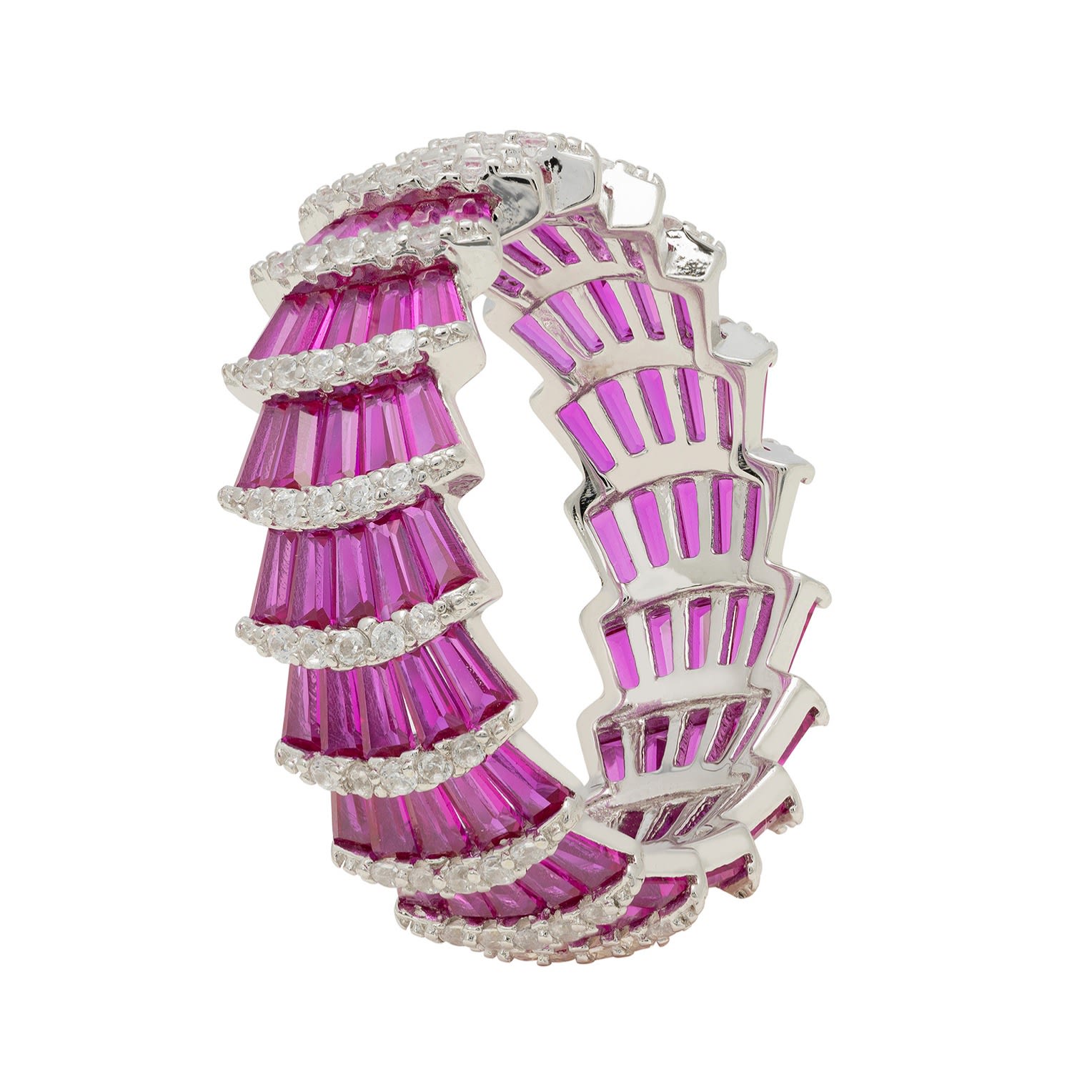 Women’s White / Silver / Pink Deco Fantail Cocktail Ring Silver Ruby Latelita