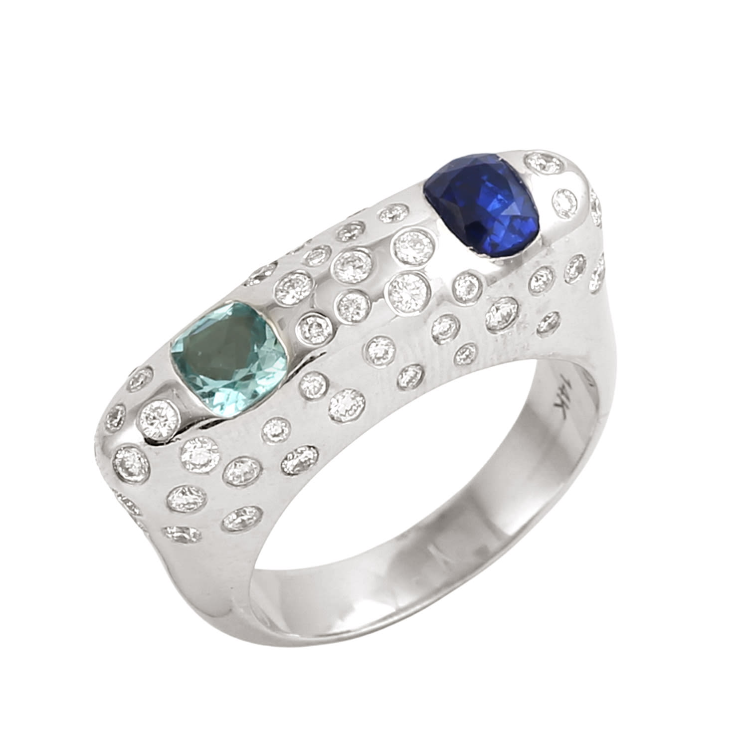 Artisan Women's Aquamarine & Blue Sapphire Bezel Diamond Band Ring In White Gold
