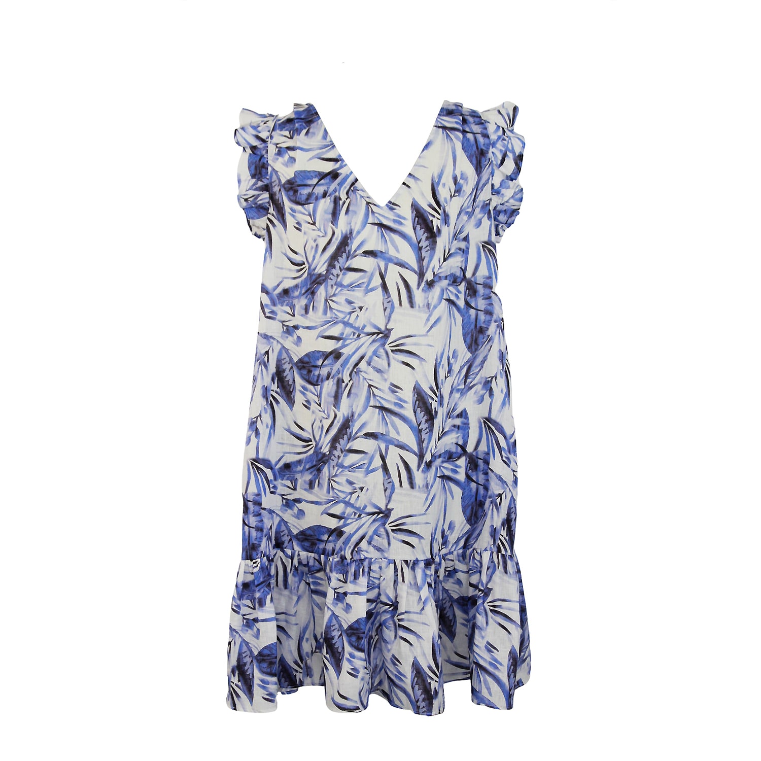 Women’s Bea Tropical Blue Leaves Linen Dress Small Gosia Orlowska