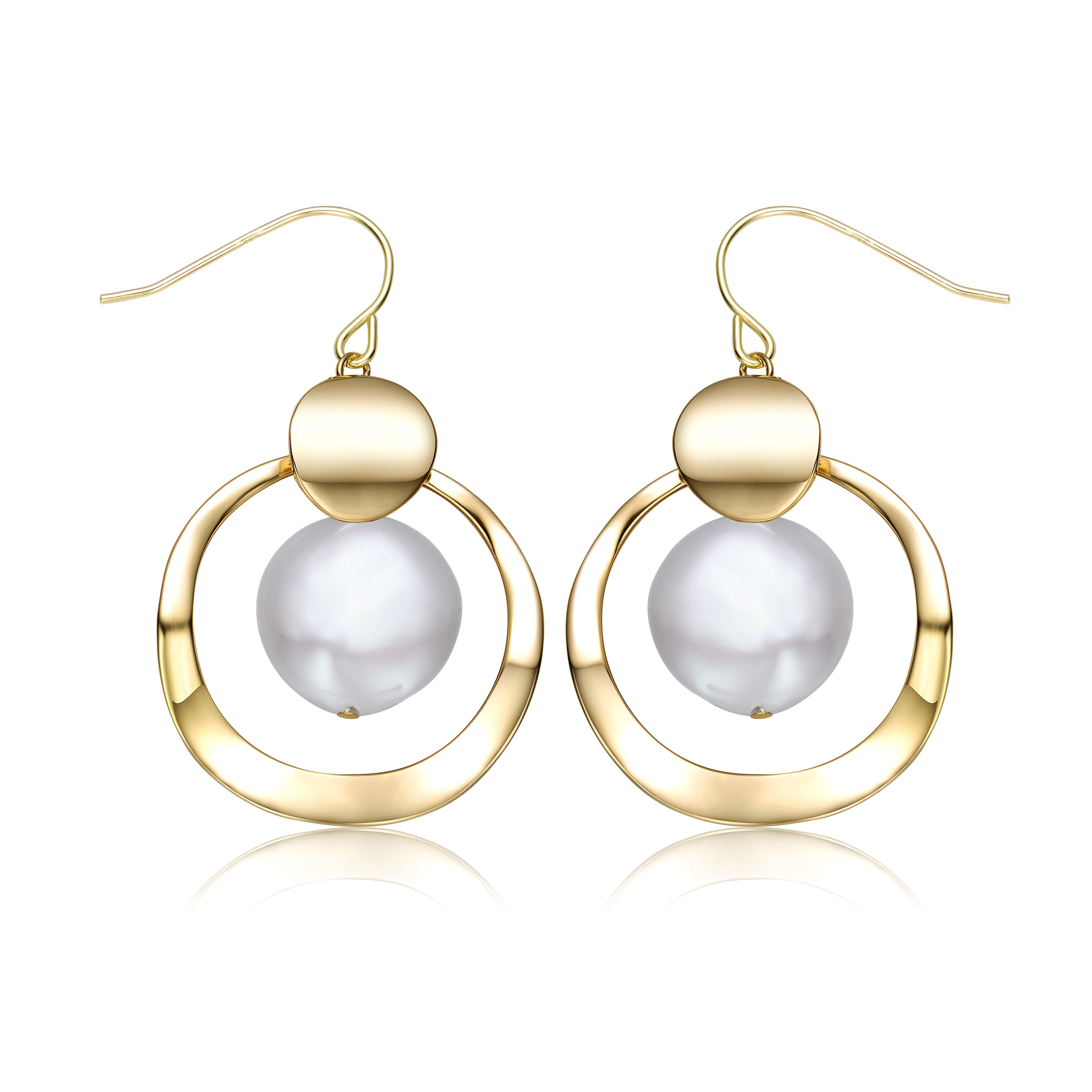 Women’s White / Gold Delphine Golden Double Circle Pearl Earrings Genevive Jewelry