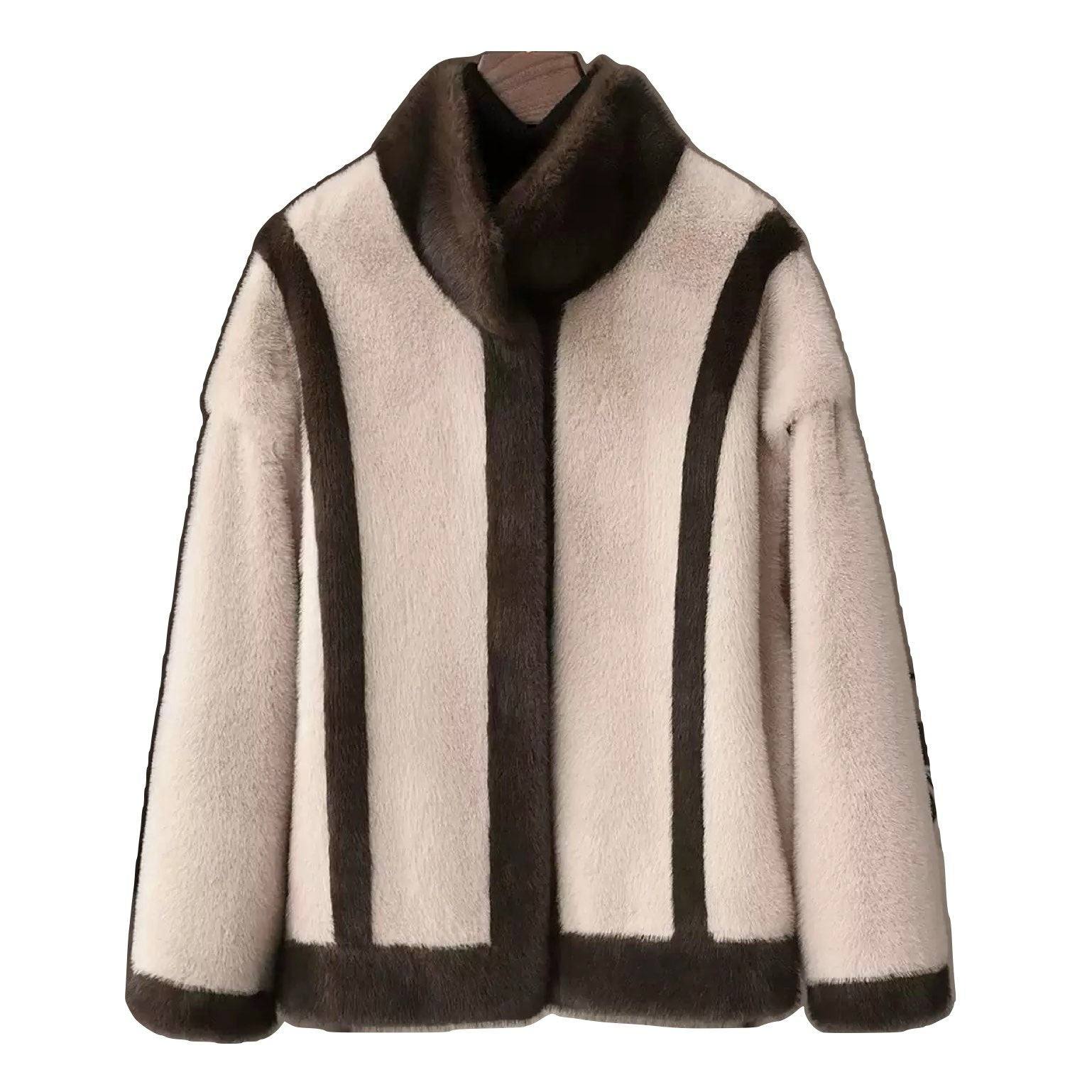 Wjy Studio London Women's Galaxy Super Soft Eco-friendly High Neck Mink Fur Brown Short Coat Jacket