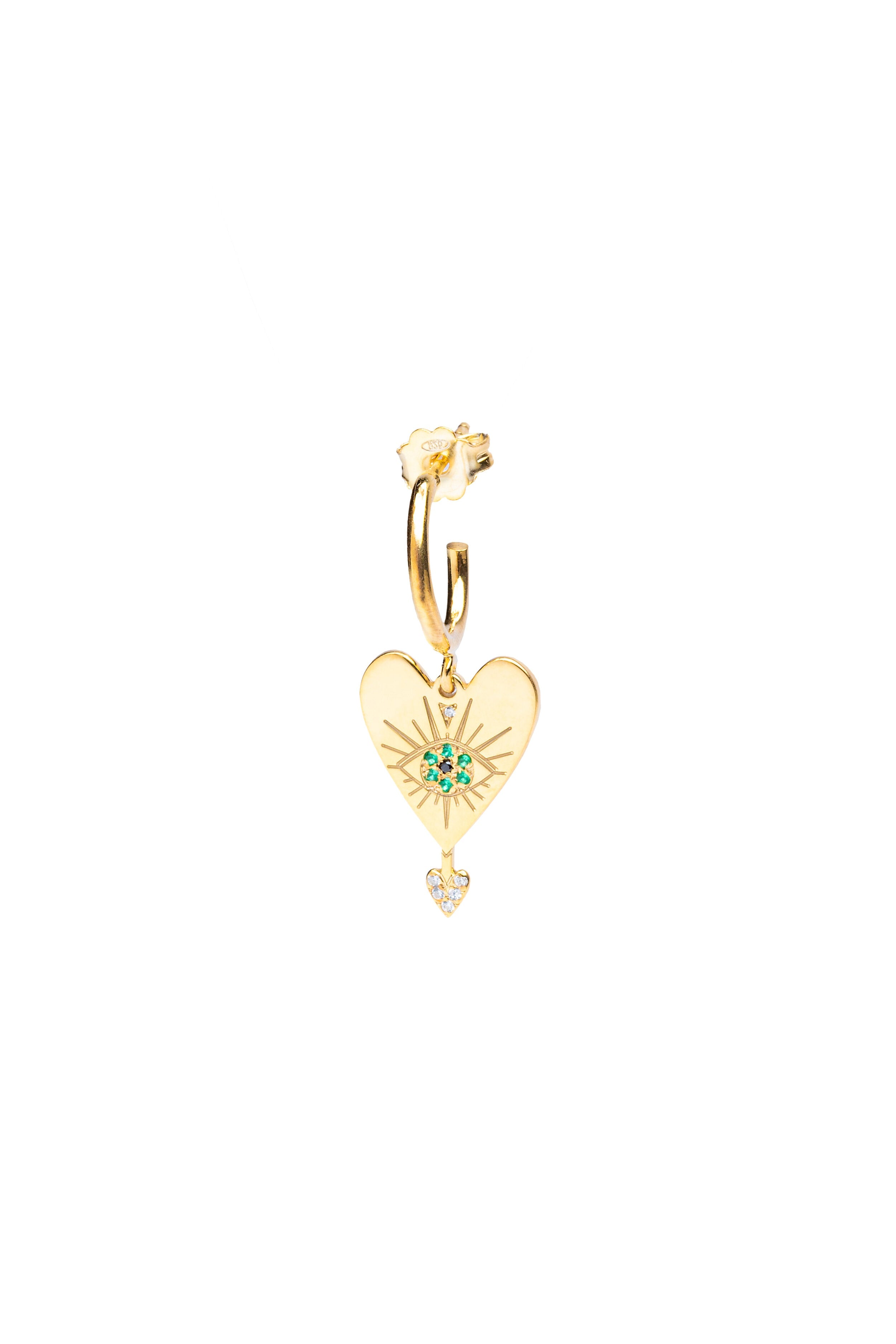 La Vie Jewelry Women's L' Amoureux Hoop With Emerald Single Earring - Gold Plated