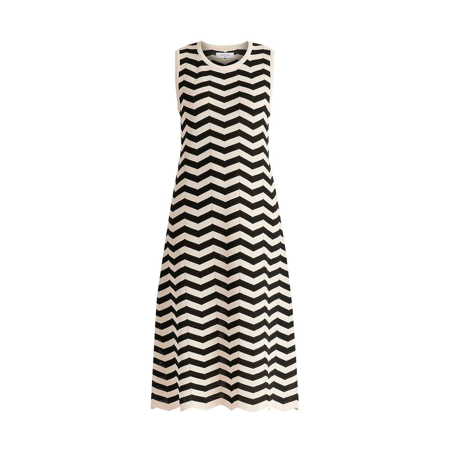 Paisie Women's Sleeveless Midi Knit Dress In Zigzag Pattern In Black And Beige