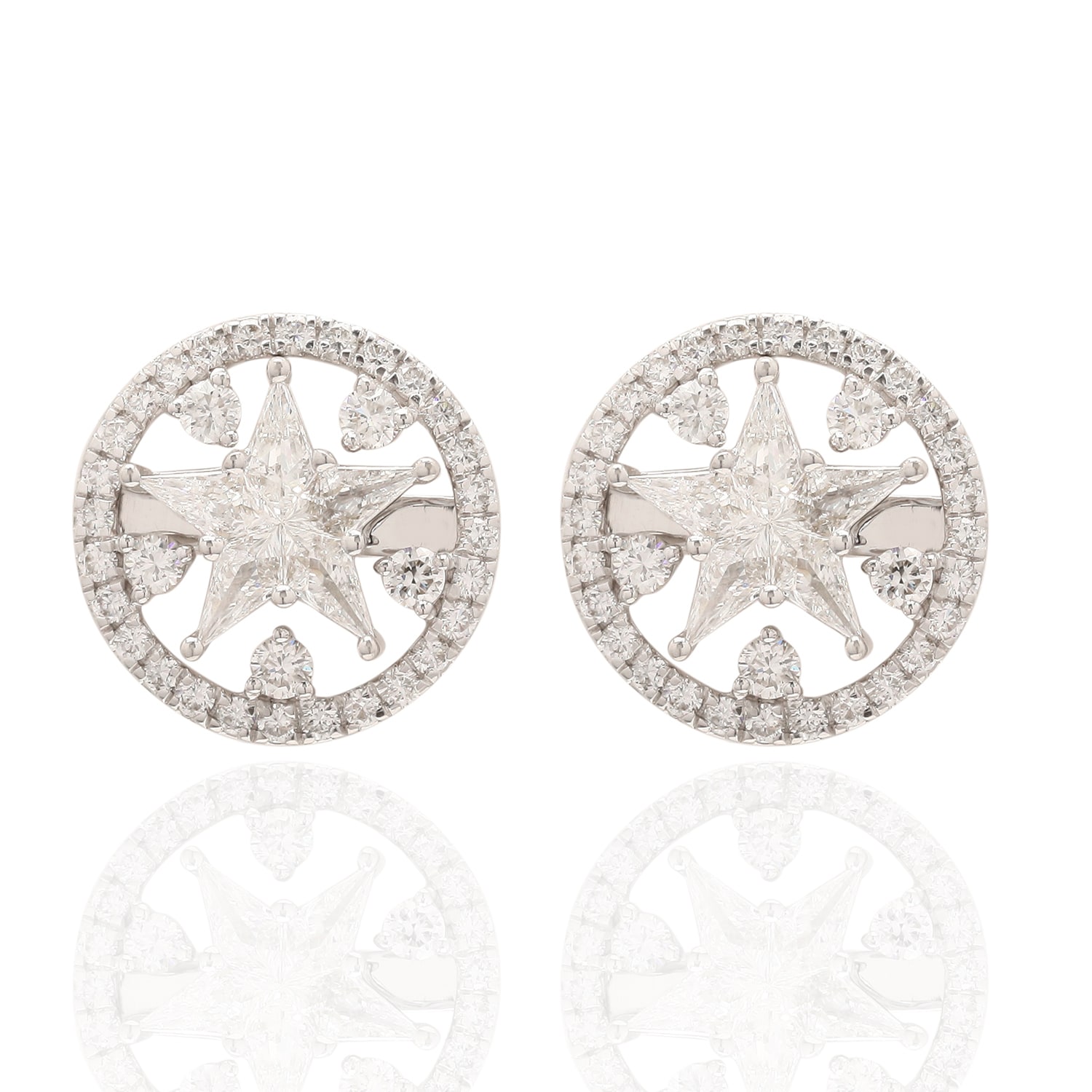Artisan Women's Natural Rose Cut Diamond Star Stud Earrings In 18k White Gold