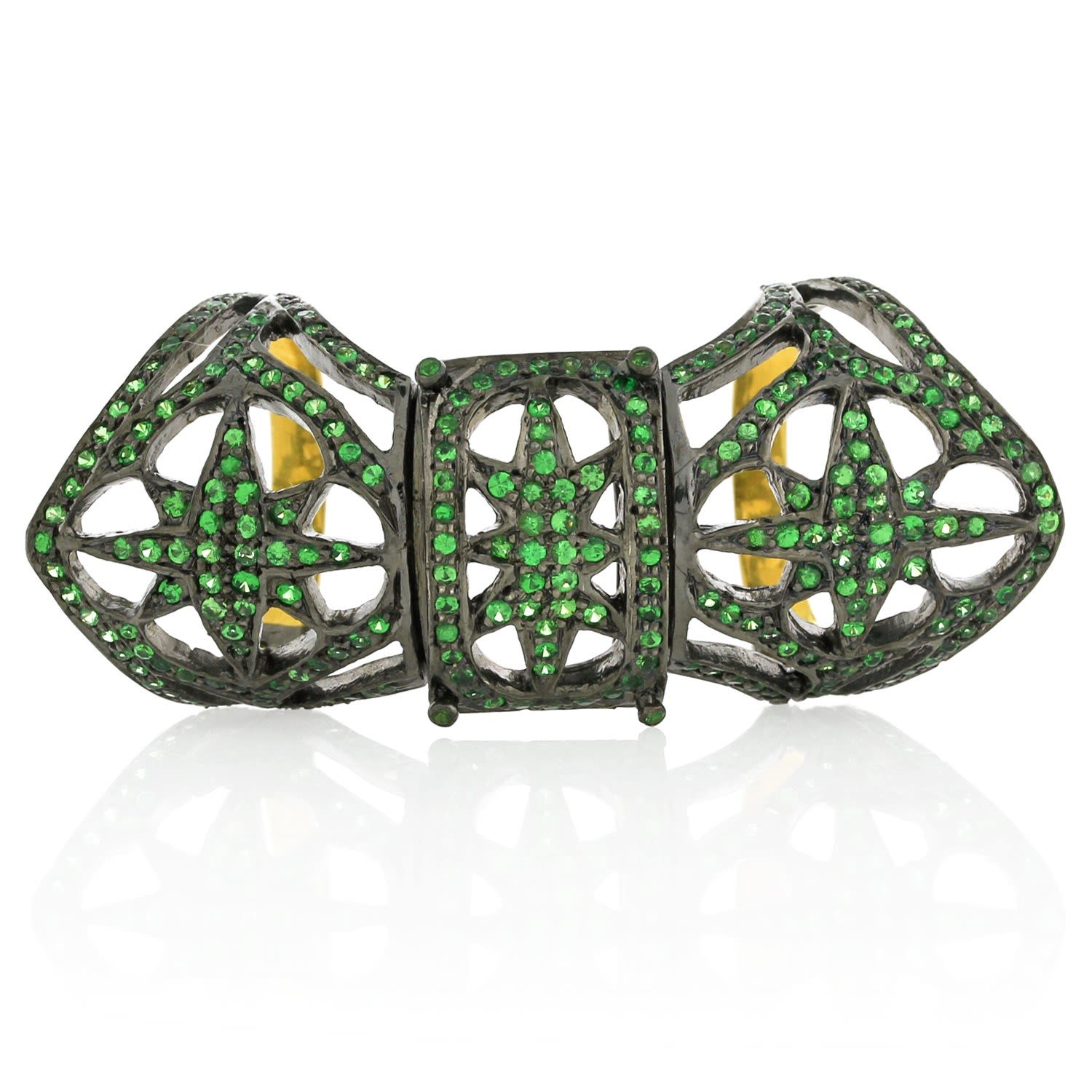 Artisan Women's Green / Silver / Yellow 18k Gold 925 Sterling Silver With Tsavorite Long Ring