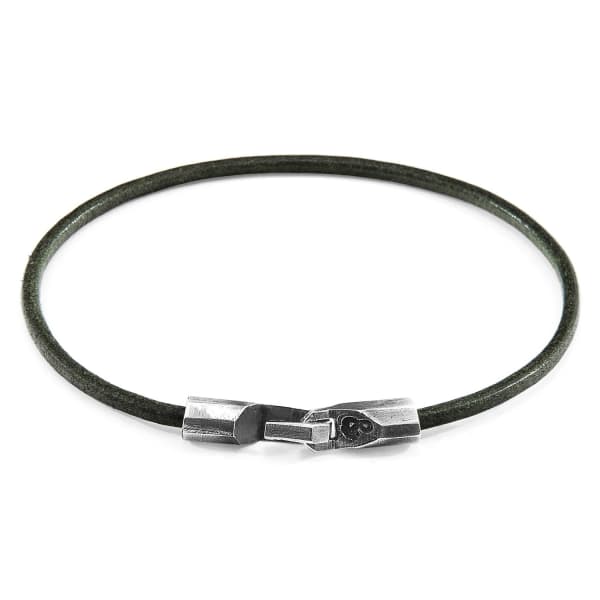 Anchor & Crew Racing Green Talbot Silver & Round Leather Bracelet In Leather