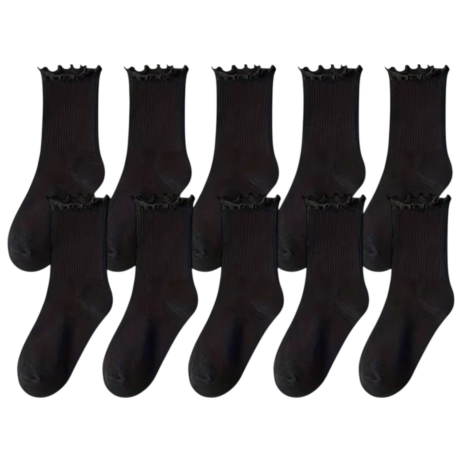High Heel Jungle By Kathryn Eisman Women's Premium Cotton Frill Edge Socks Black 5 Pack