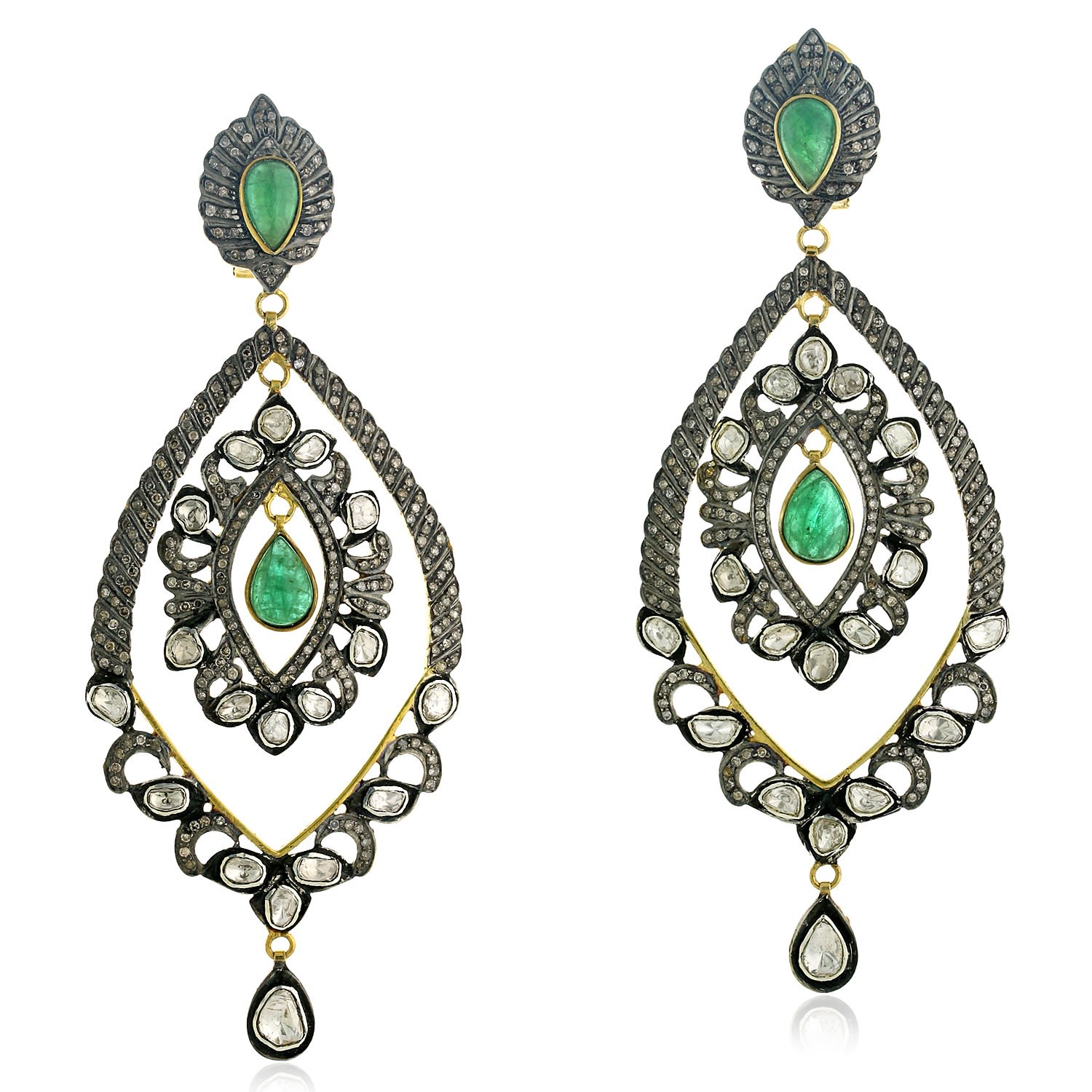 Women’s Gold / Silver / White 925 Sterling Silver Uncut Diamond Emerald Drop Earrings 14K Gold Jewelry Artisan