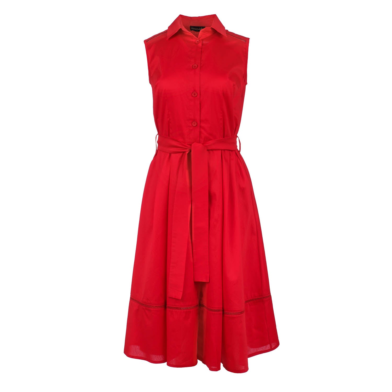 Conquista Women's Red Button Dress With Pockets In Red