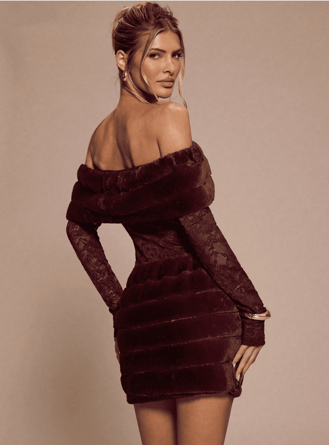 Off-Shoulder Faux Fur Lace Mini Dress | Shop Date Boutique | Wolf