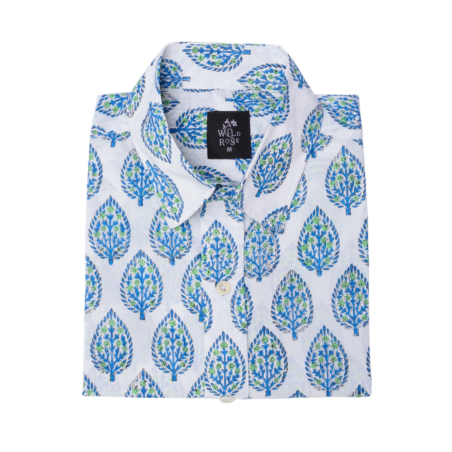 Wild Rose Men's Blue / White Ol-tarakwa Hand Block Print Cotton Long Sleeved Floral Shirt In Blue/white