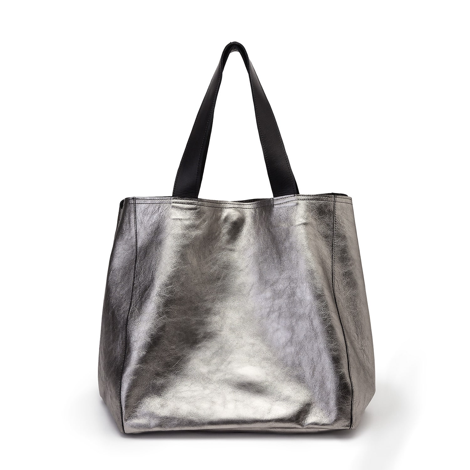 Oversized Tote Bag Soft Leather Silver Color JUAN JO Wolf